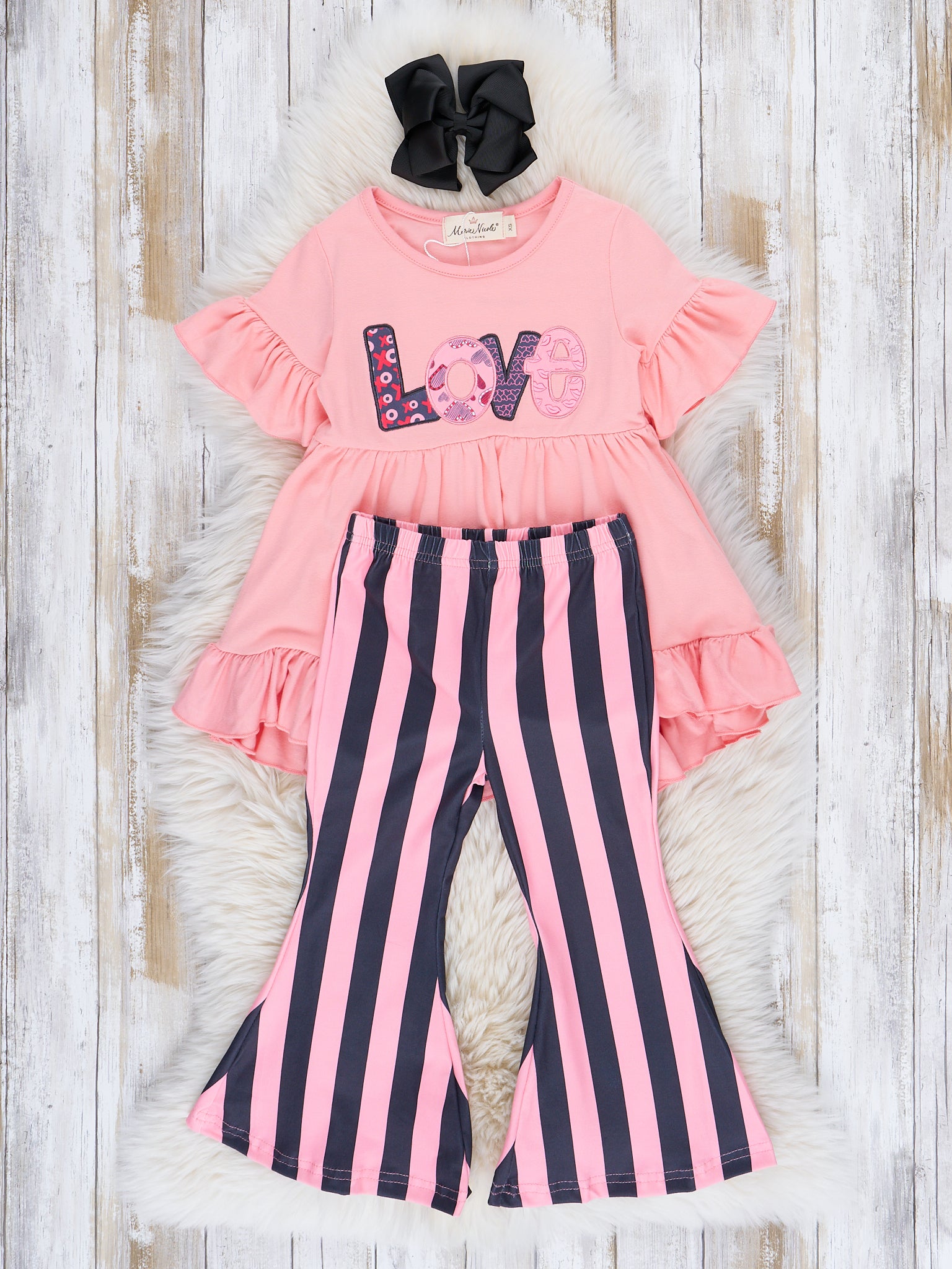 Coral Stripes "Love" Bell Bottom Outfit - Marie Nicole Clothing