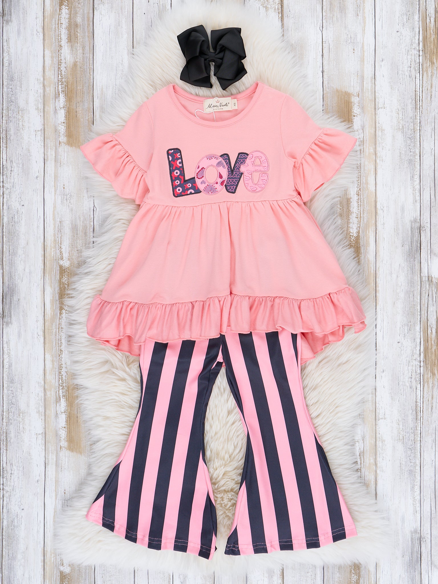 Coral Stripes "Love" Bell Bottom Outfit - Marie Nicole Clothing