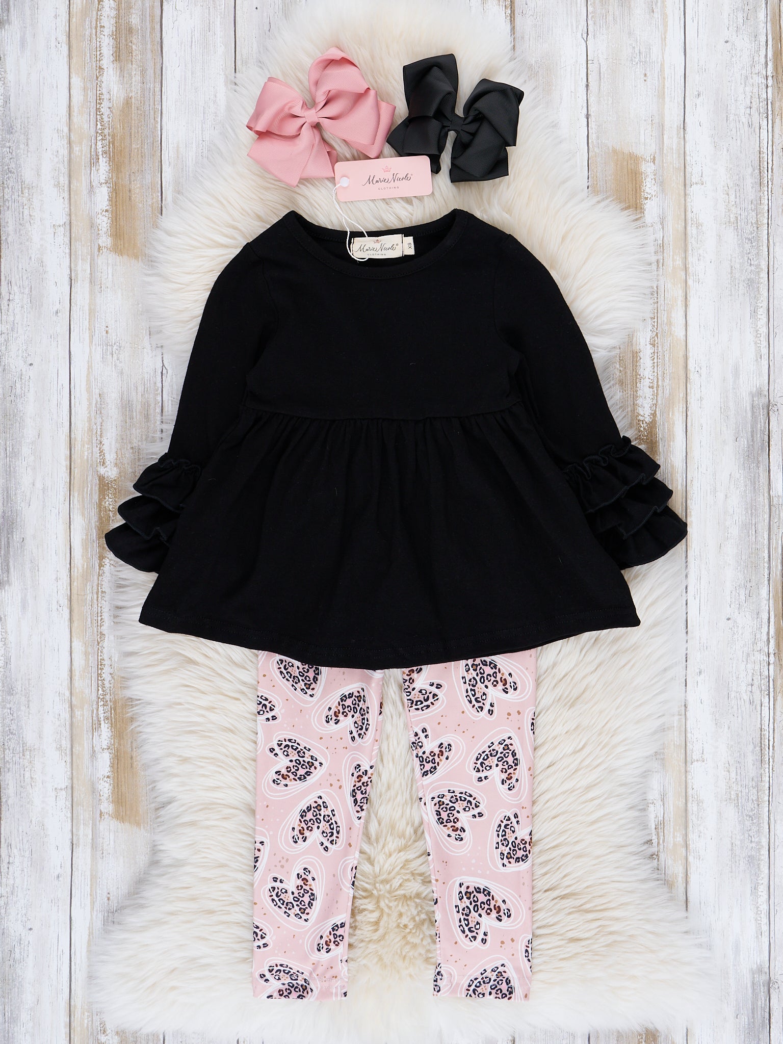 Leopard Hearts Ruffle Outfit - Marie Nicole Clothing