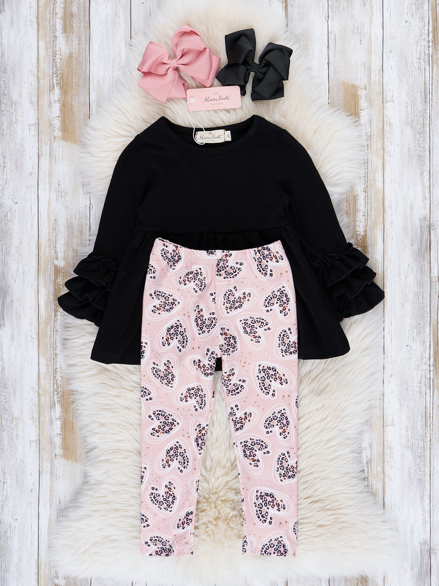 Leopard Hearts Ruffle Outfit - Marie Nicole Clothing