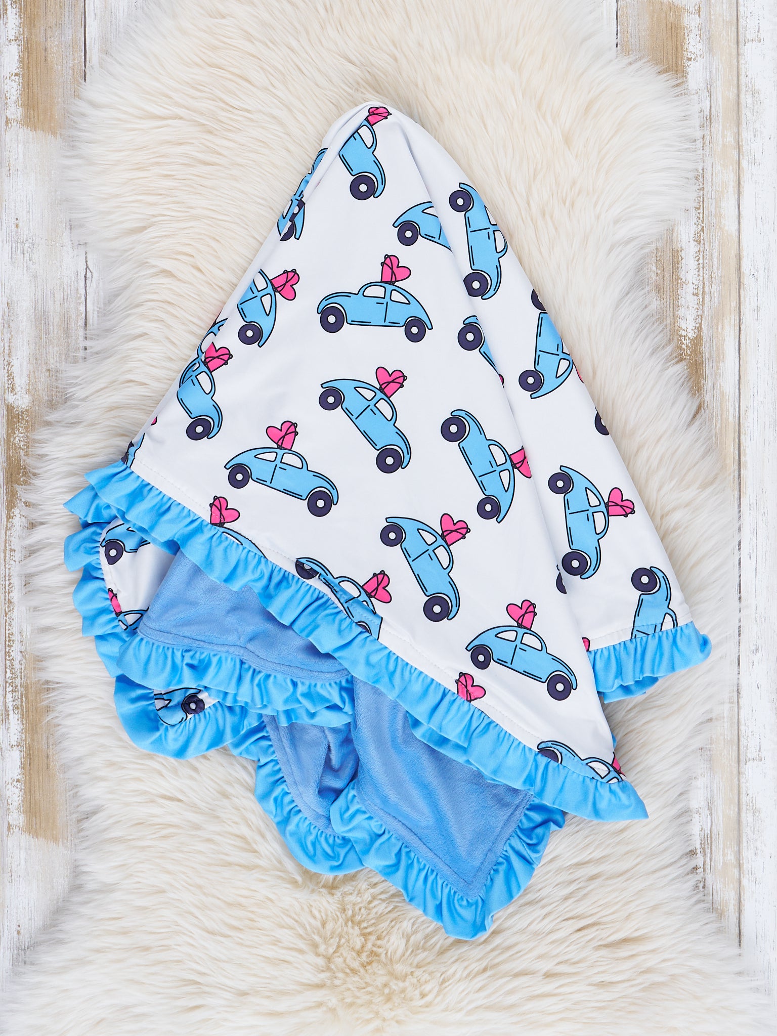 Blue Carry My Heart Ruffle Minky Blanket - Marie Nicole Clothing