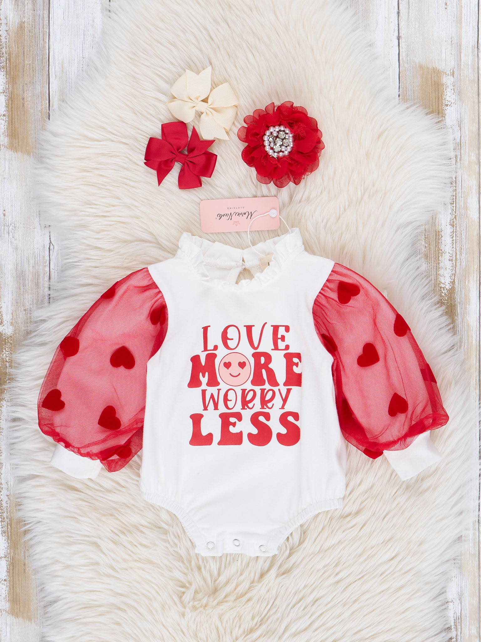 Red Dots "Love More Worry Less" Bubble Romper - Marie Nicole Clothing