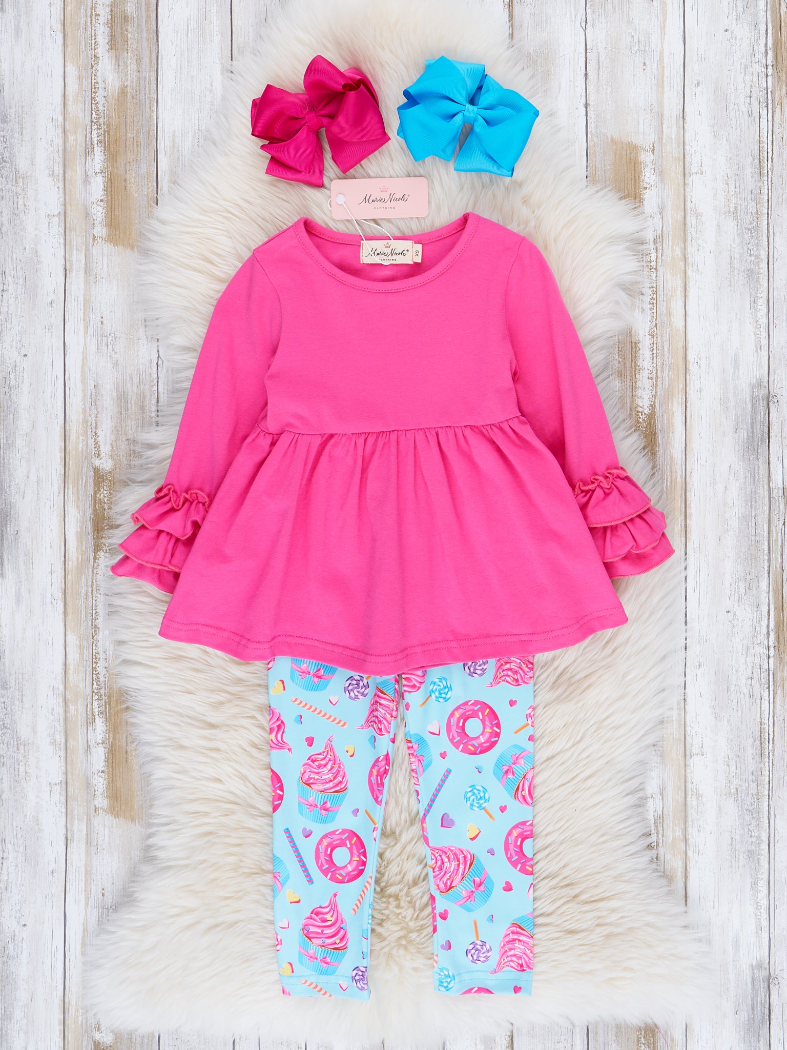 Fuchsia & Blue Donuts Ruffle Outfit - Marie Nicole Clothing