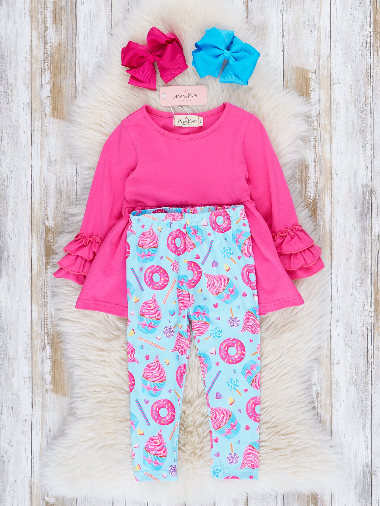 Fuchsia & Blue Donuts Ruffle Outfit - Marie Nicole Clothing
