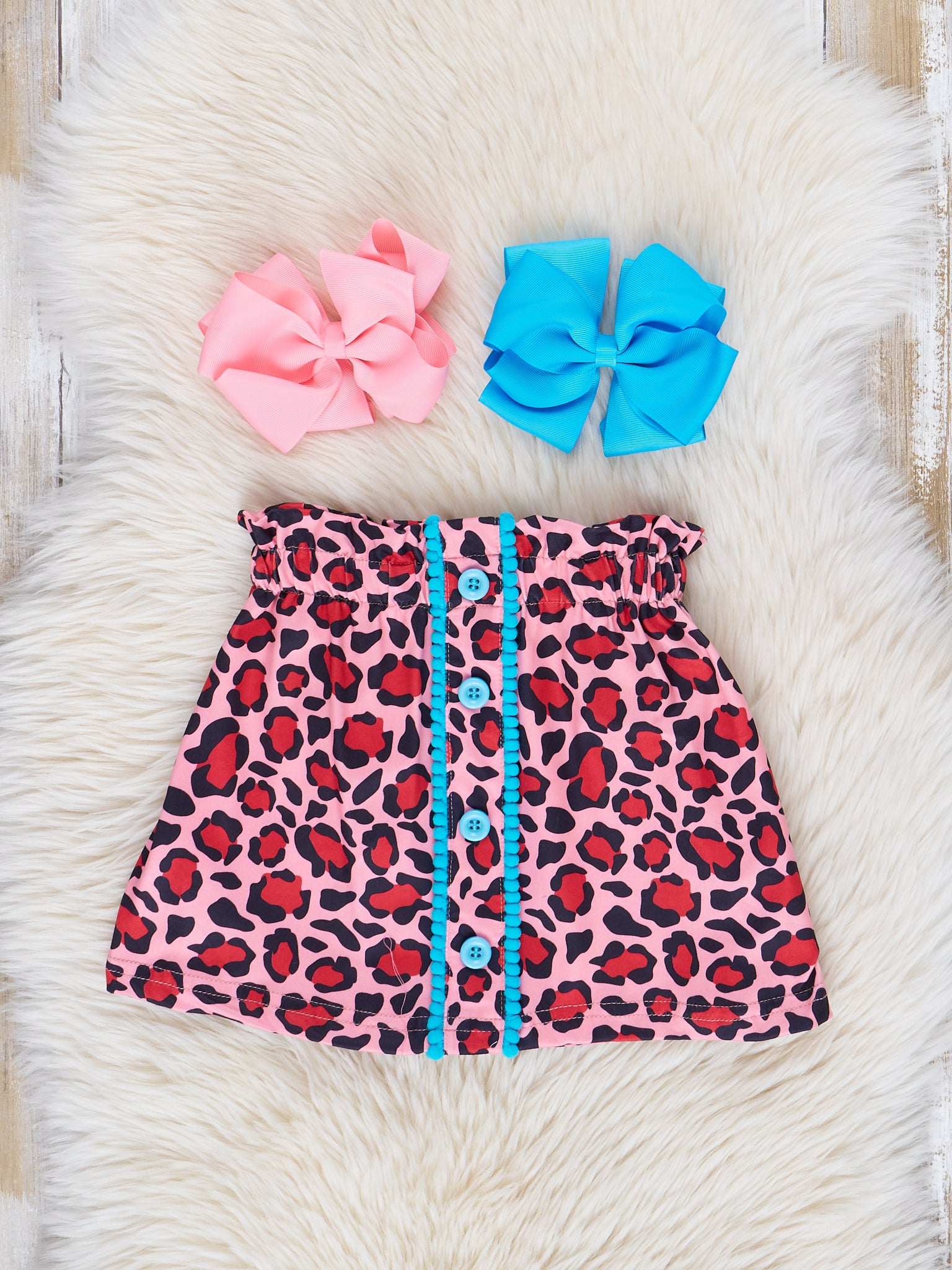 Pink & Leopard Hearts "Be Mine" Ruffle Outfit w/ Skirt - Marie Nicole Clothing