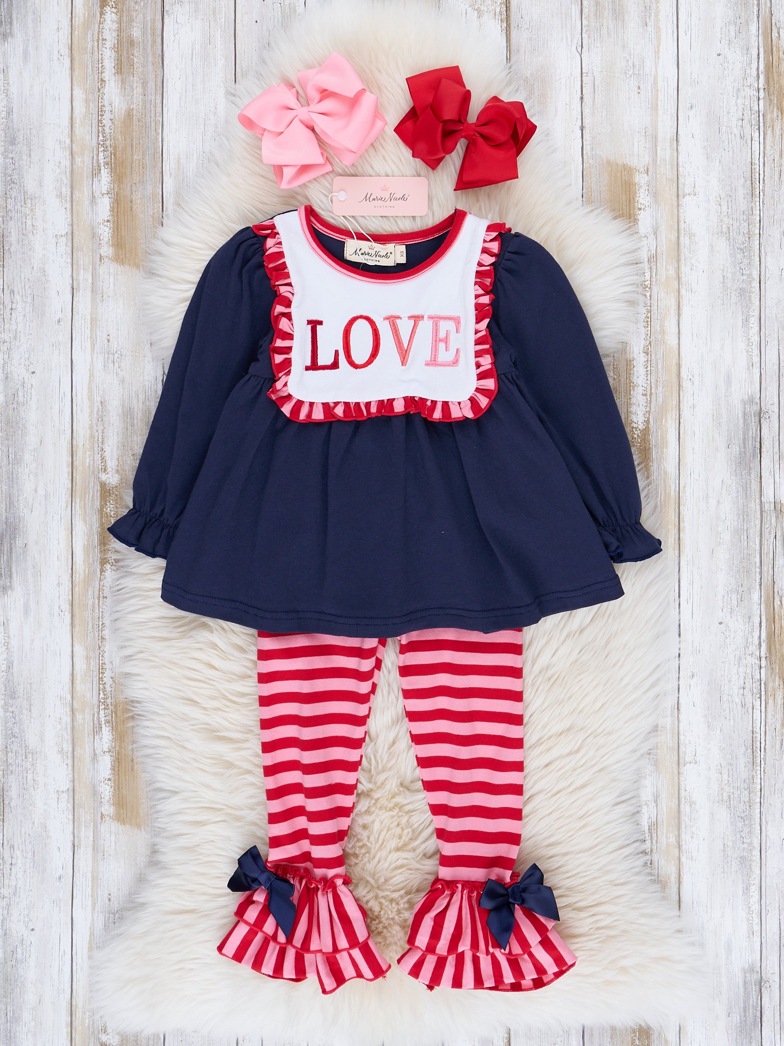 Navy & Red Love Ruffle Outfit - Marie Nicole Clothing
