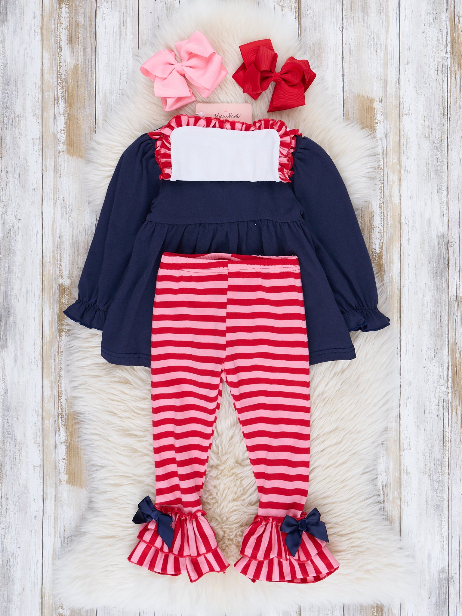 Navy & Red Love Ruffle Outfit - Marie Nicole Clothing