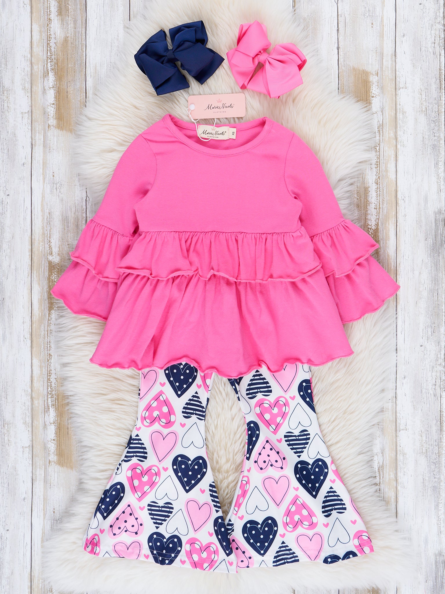 Pink & Black Hearts Bell Bottom Outfit - Marie Nicole Clothing