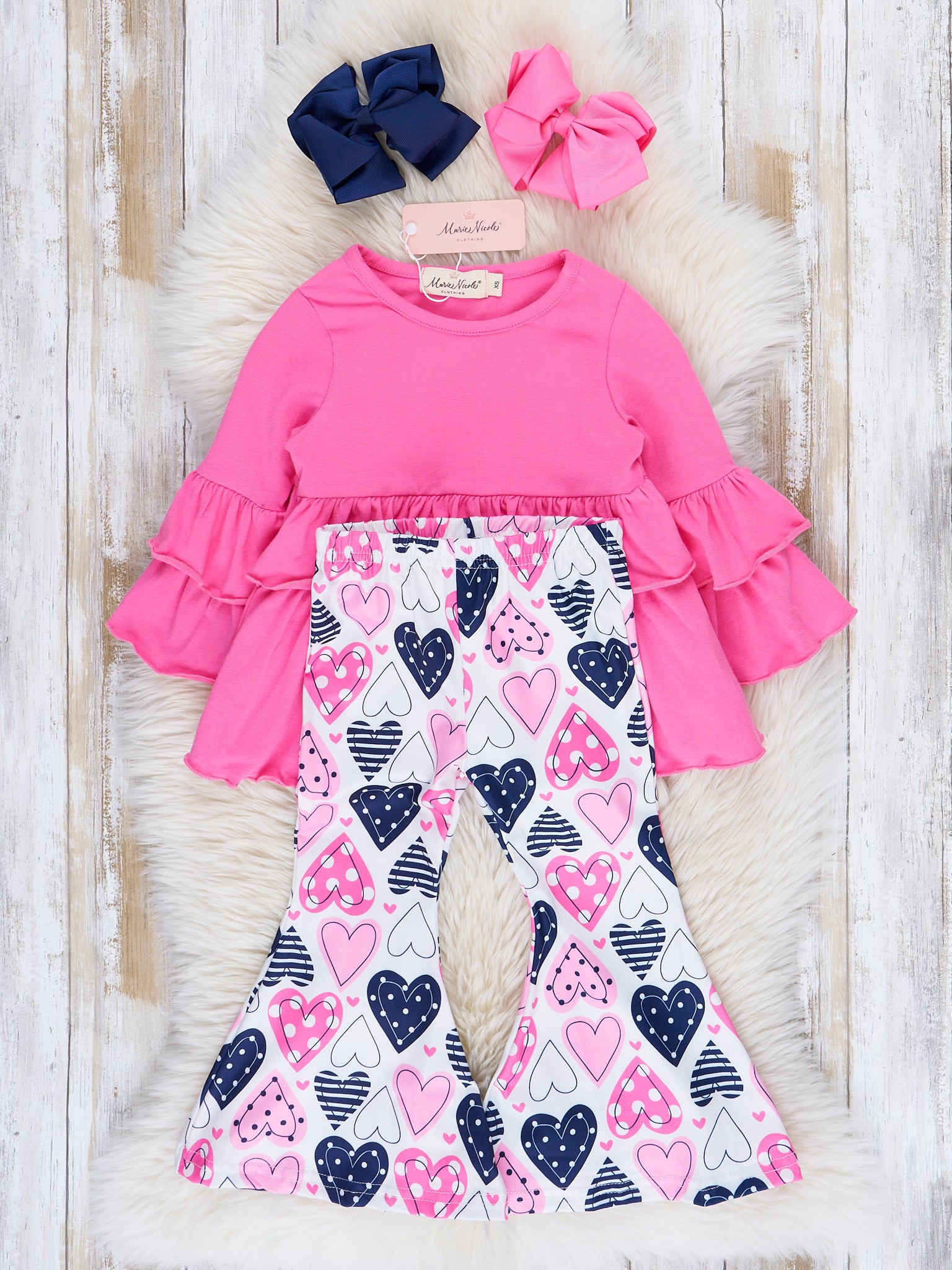Pink & Black Hearts Bell Bottom Outfit - Marie Nicole Clothing