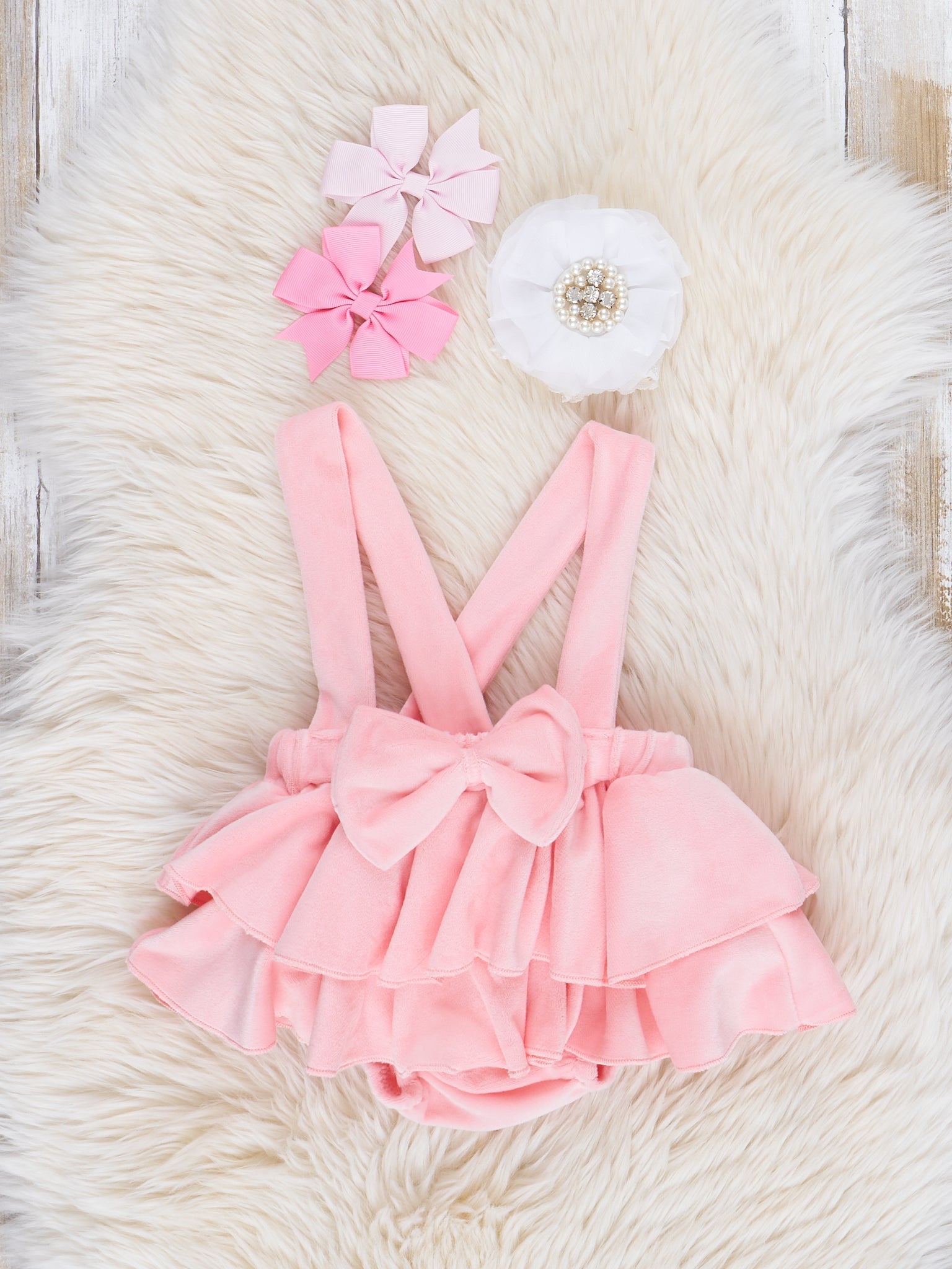 Pink Velvet Valentine Lightning Overalls Set - Marie Nicole Clothing