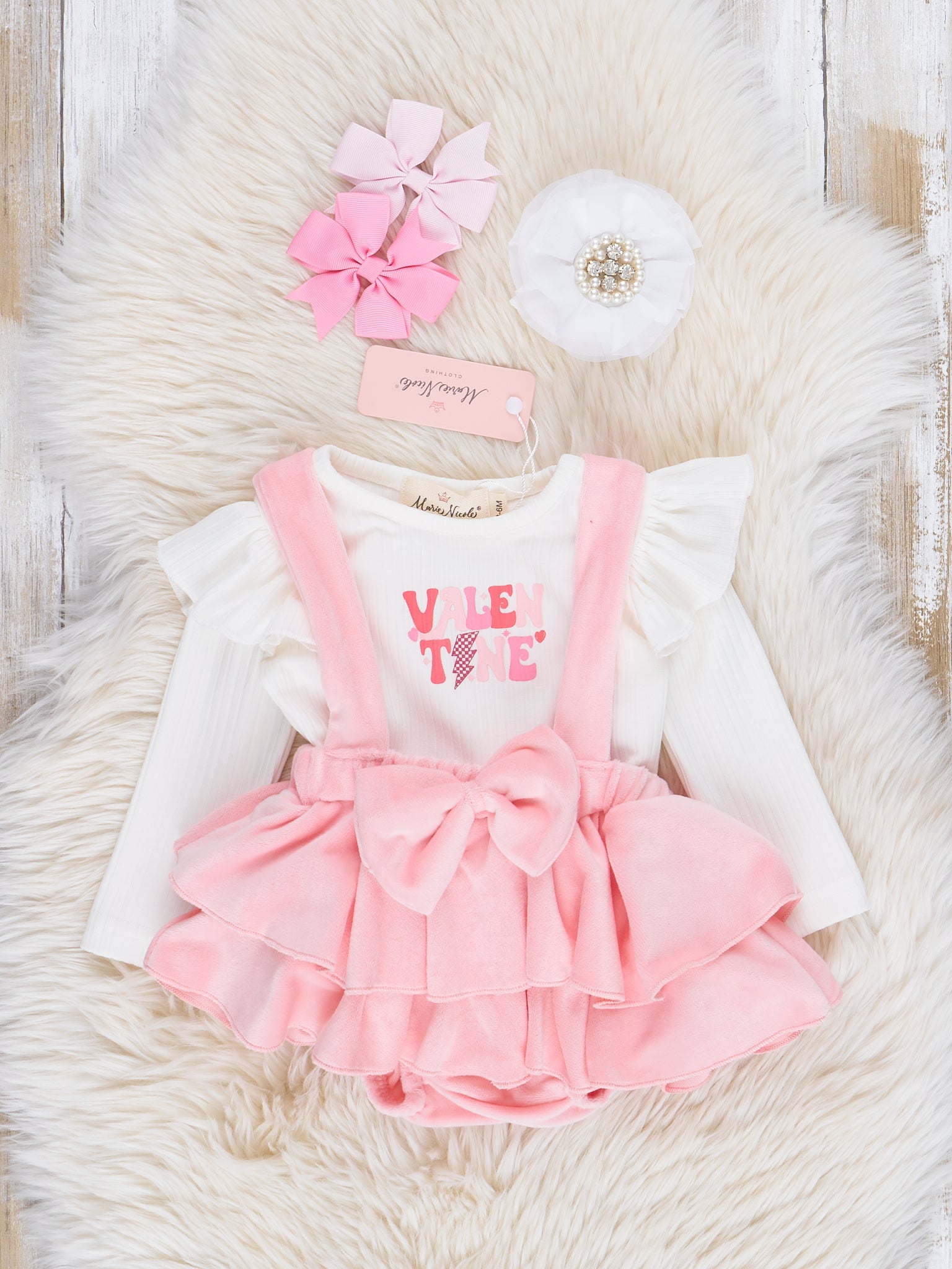 Pink Velvet Valentine Lightning Overalls Set - Marie Nicole Clothing