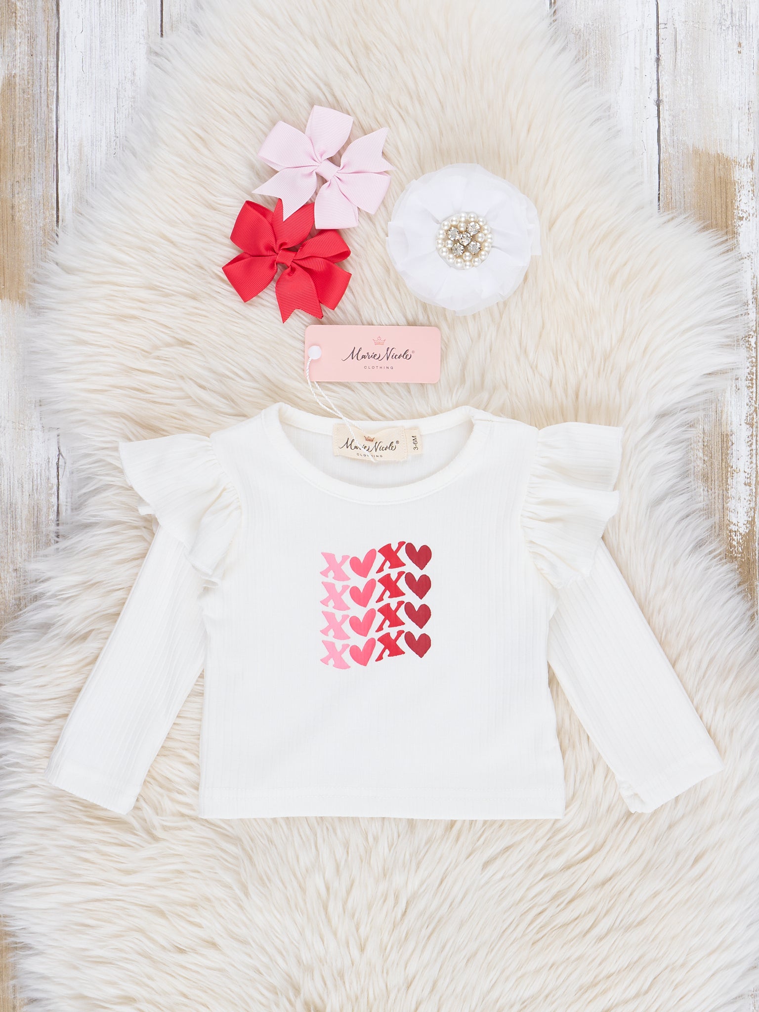Red Velvet Falling Hearts Bubble Overalls Set - Marie Nicole Clothing
