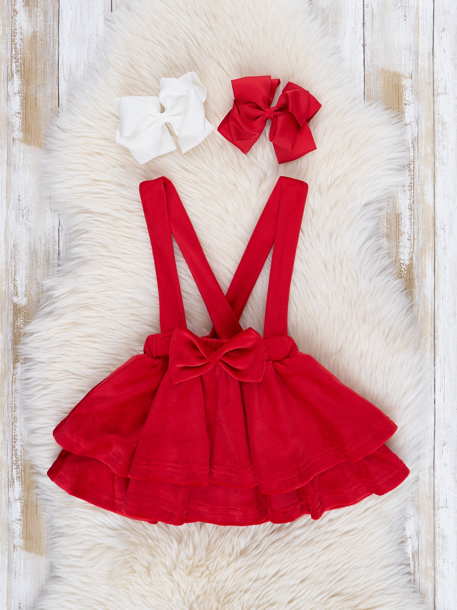 Red Velvet Falling Hearts Skirt Overalls Set - Marie Nicole Clothing