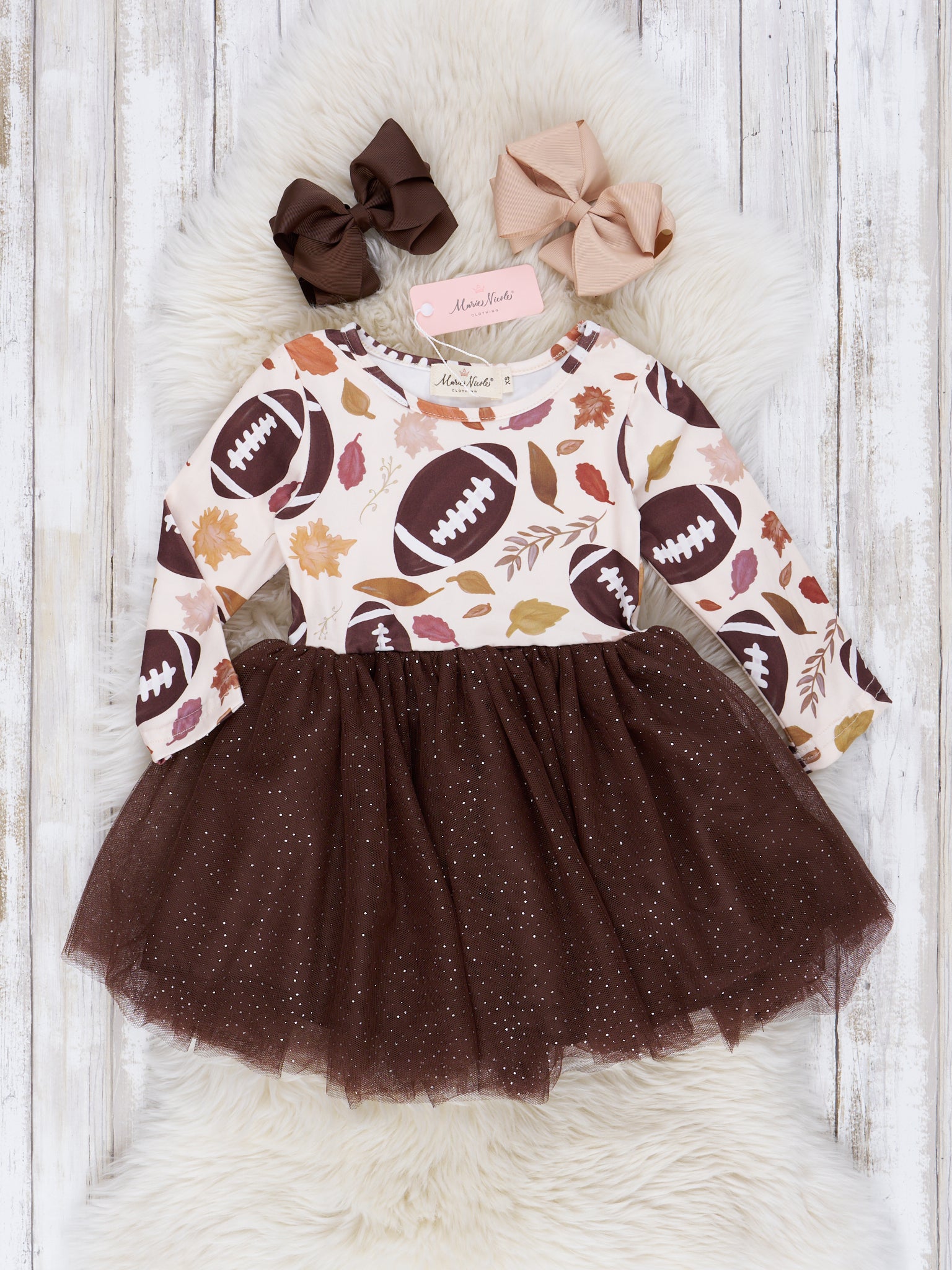Chocolate Football Season Tulle Dress - Marie Nicole Clothing