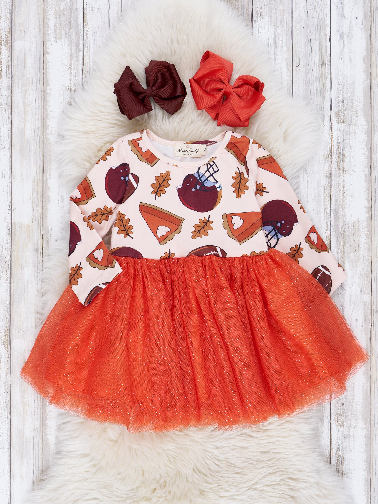 Pumpkin Football Season Tulle Dress - Marie Nicole Clothing