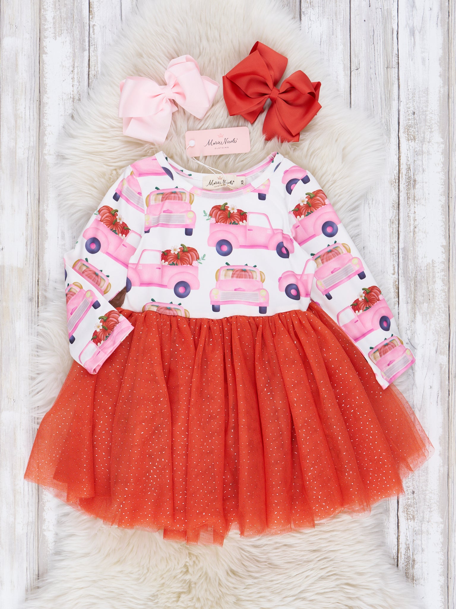 Pink Pumpkin Truck Tulle Dress - Marie Nicole Clothing
