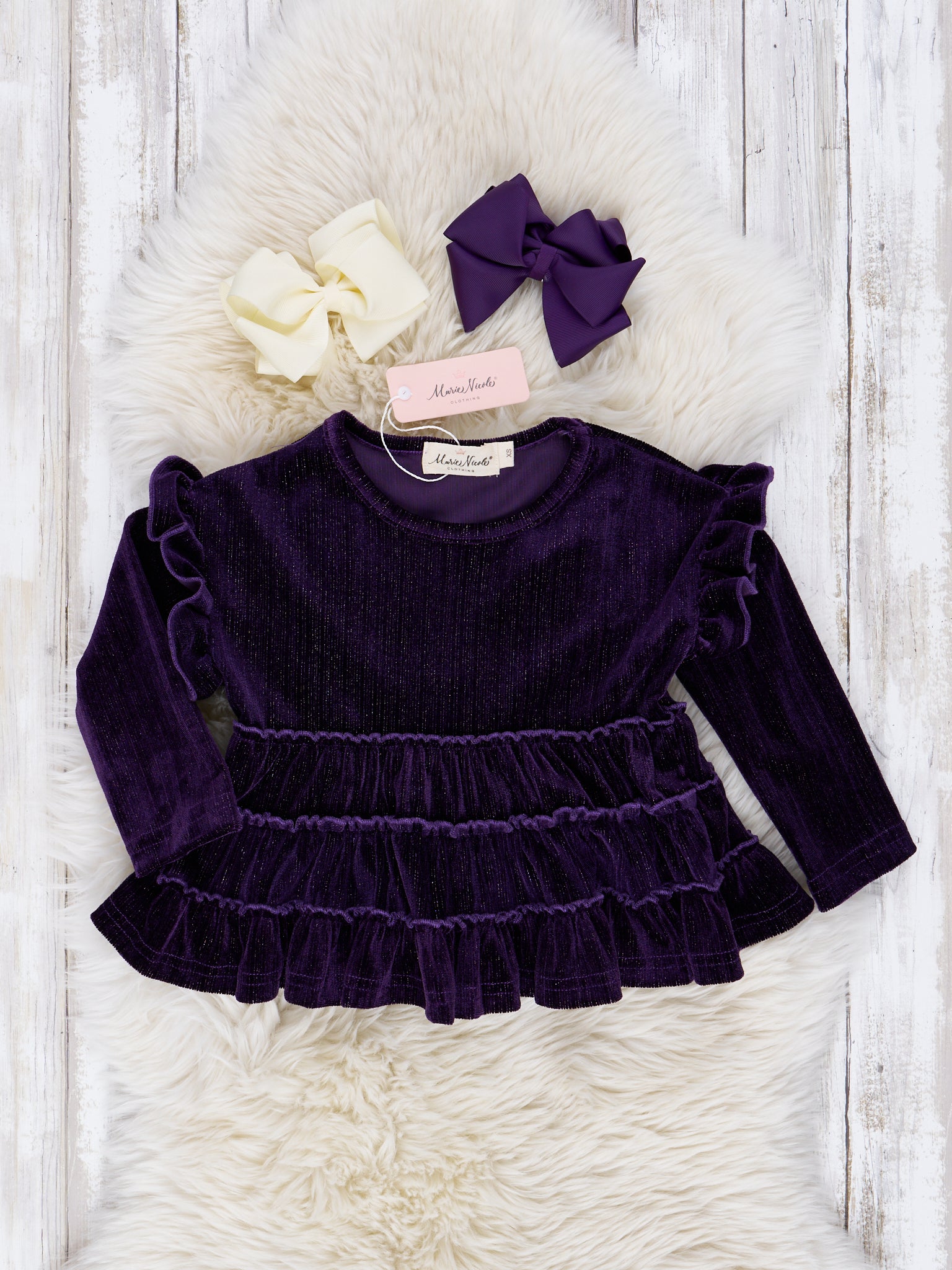 Purple Velvet Ruffle Shirt - Marie Nicole Clothing