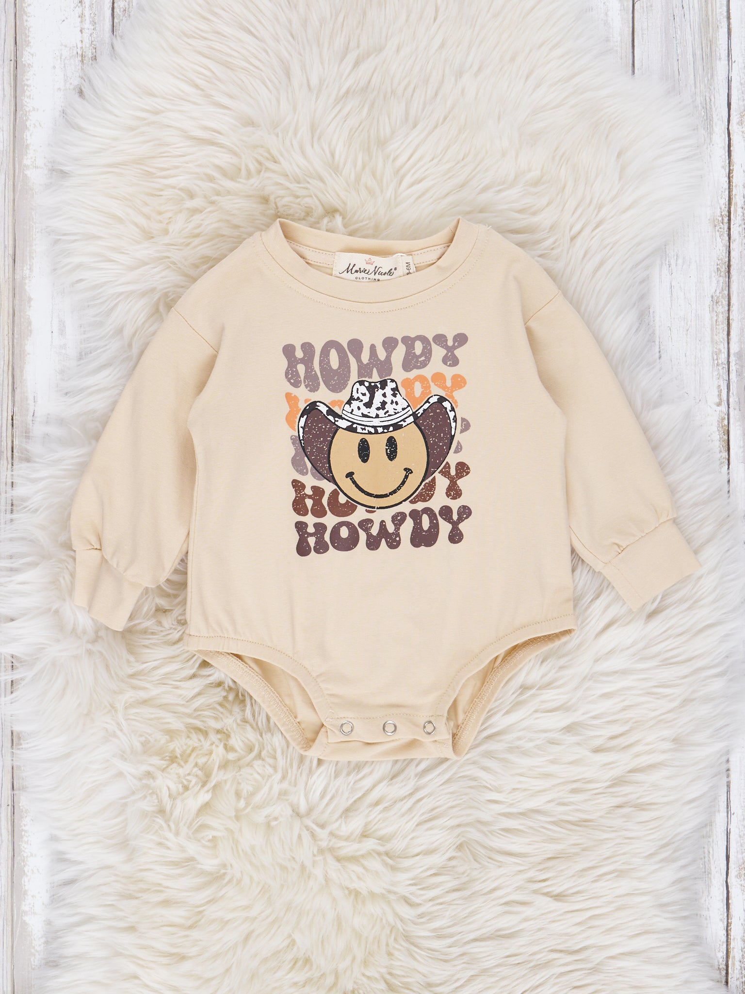 Cream Smiley Howdy Romper - Marie Nicole Clothing