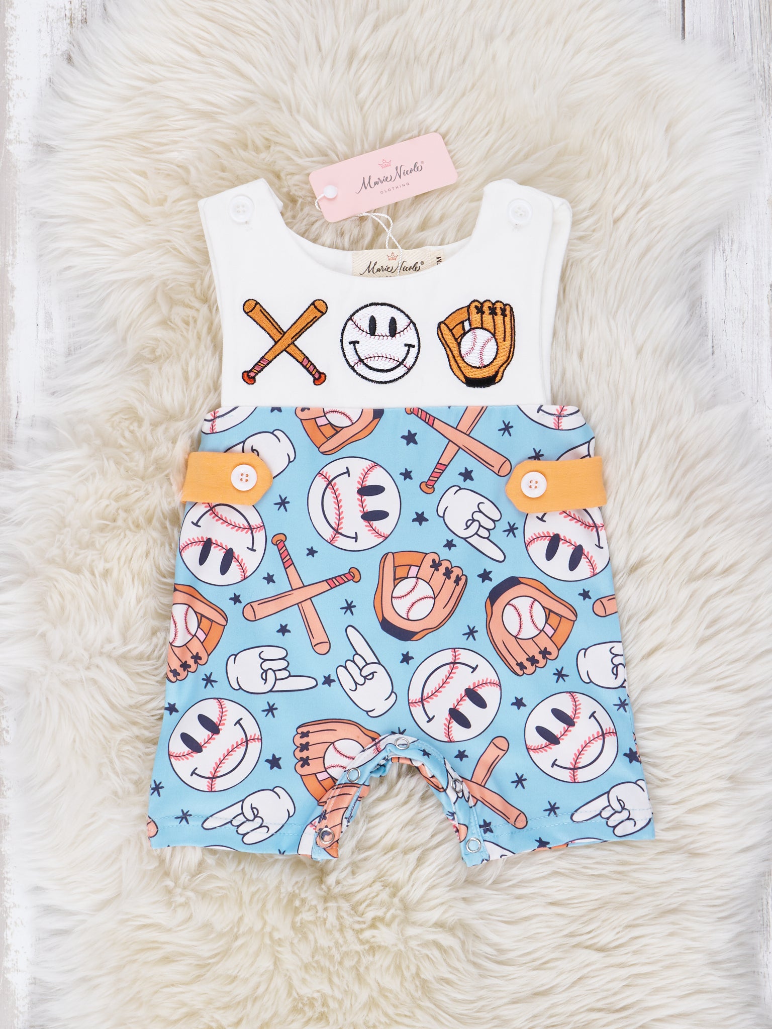 Turquoise Smocked Baseball Johnny - Marie Nicole Clothing