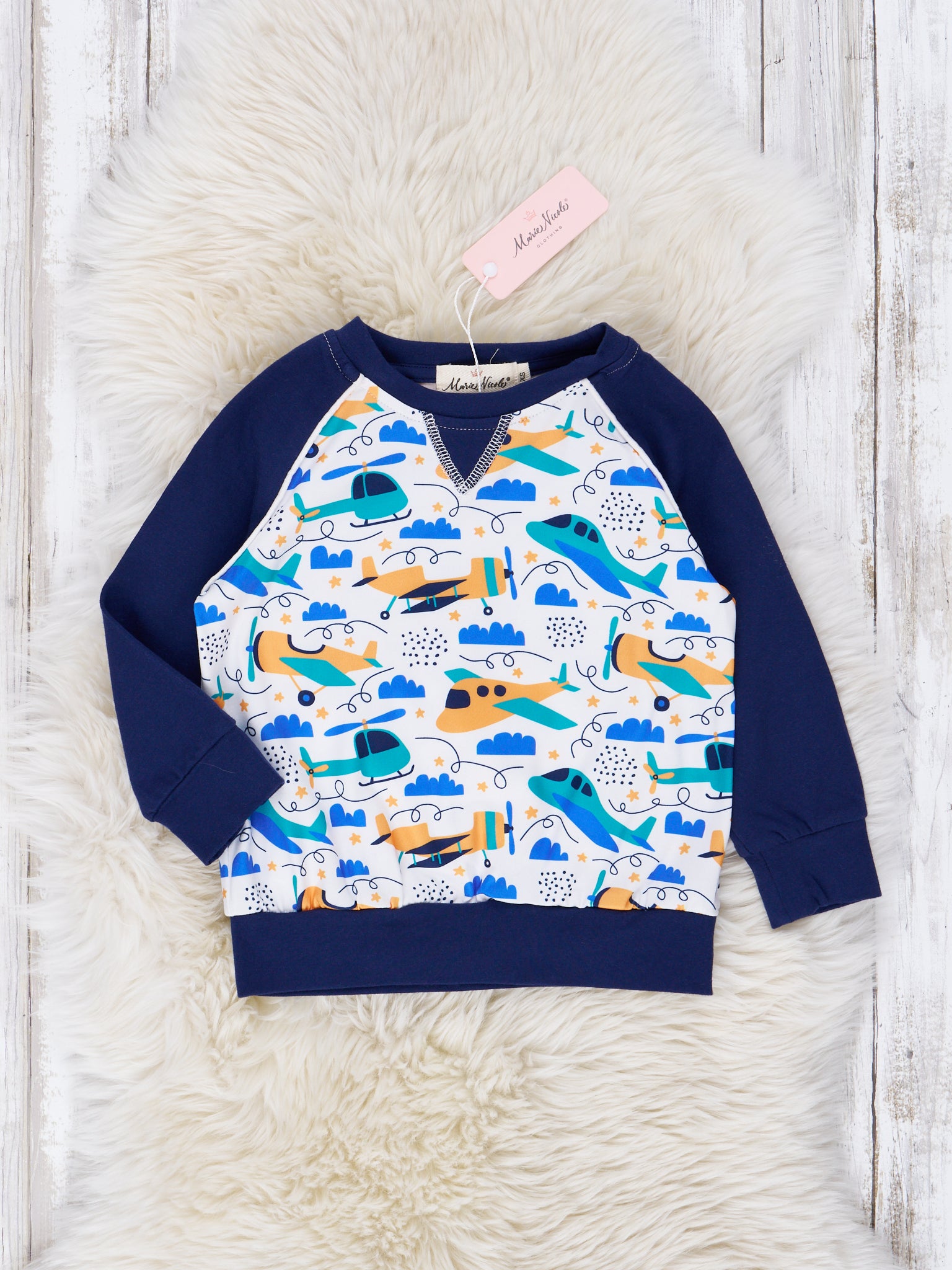 Navy Flying Planes Raglan Shirt - Marie Nicole Clothing