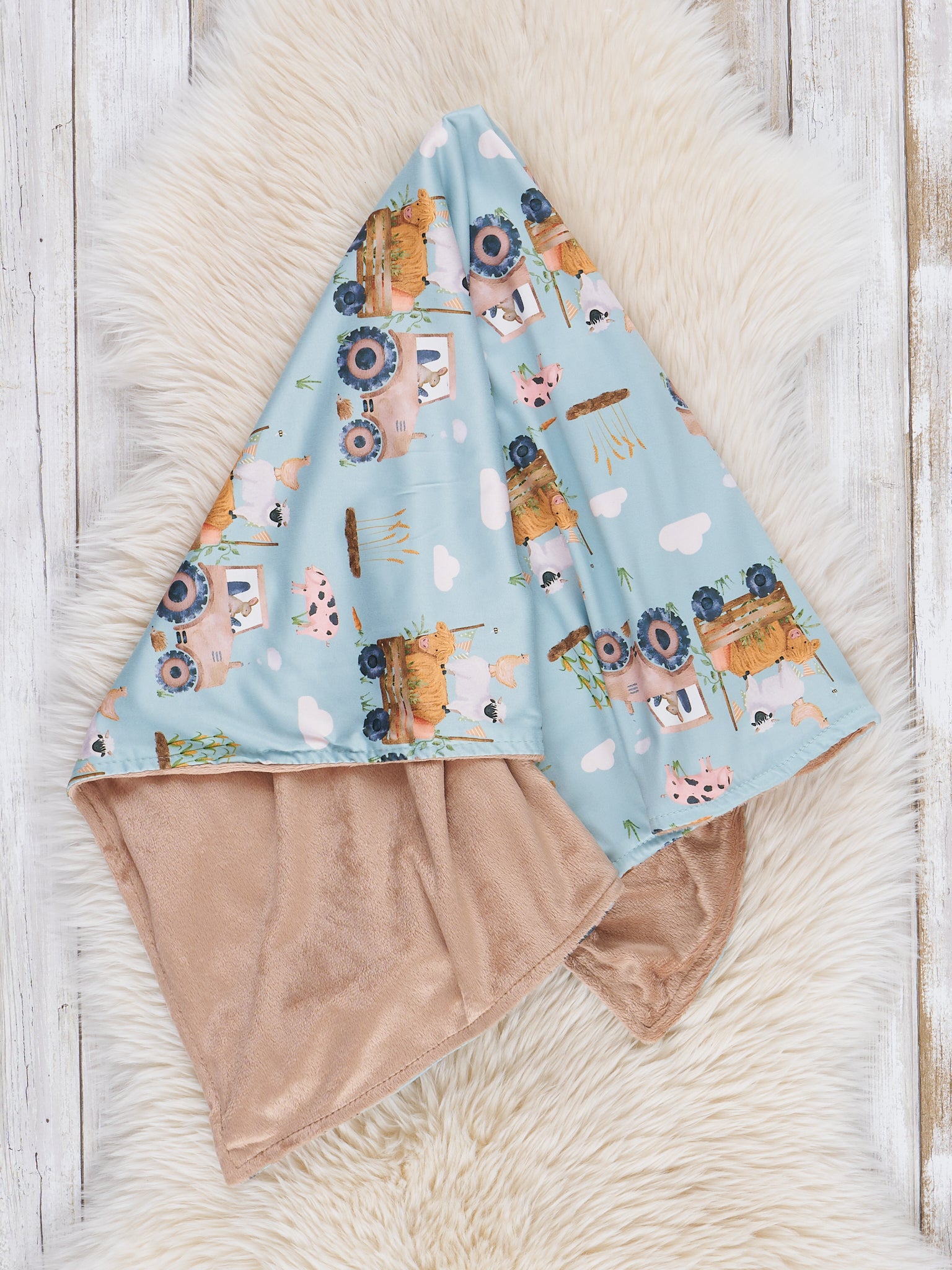 Light Blue Tractor Minky Blanket - Marie Nicole Clothing