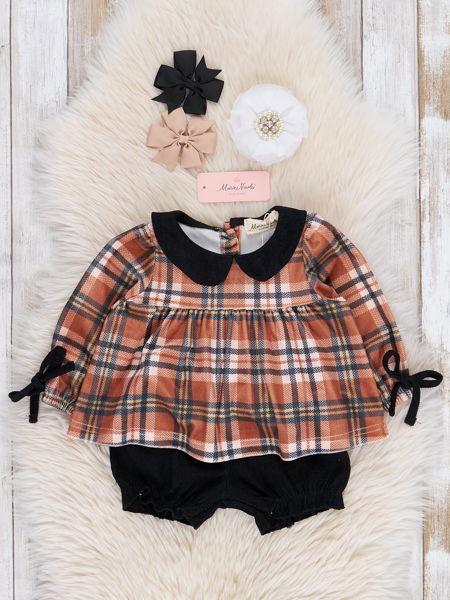 Orange Harvest Plaid Ruffle Bloomers Outfit - Marie Nicole Clothing