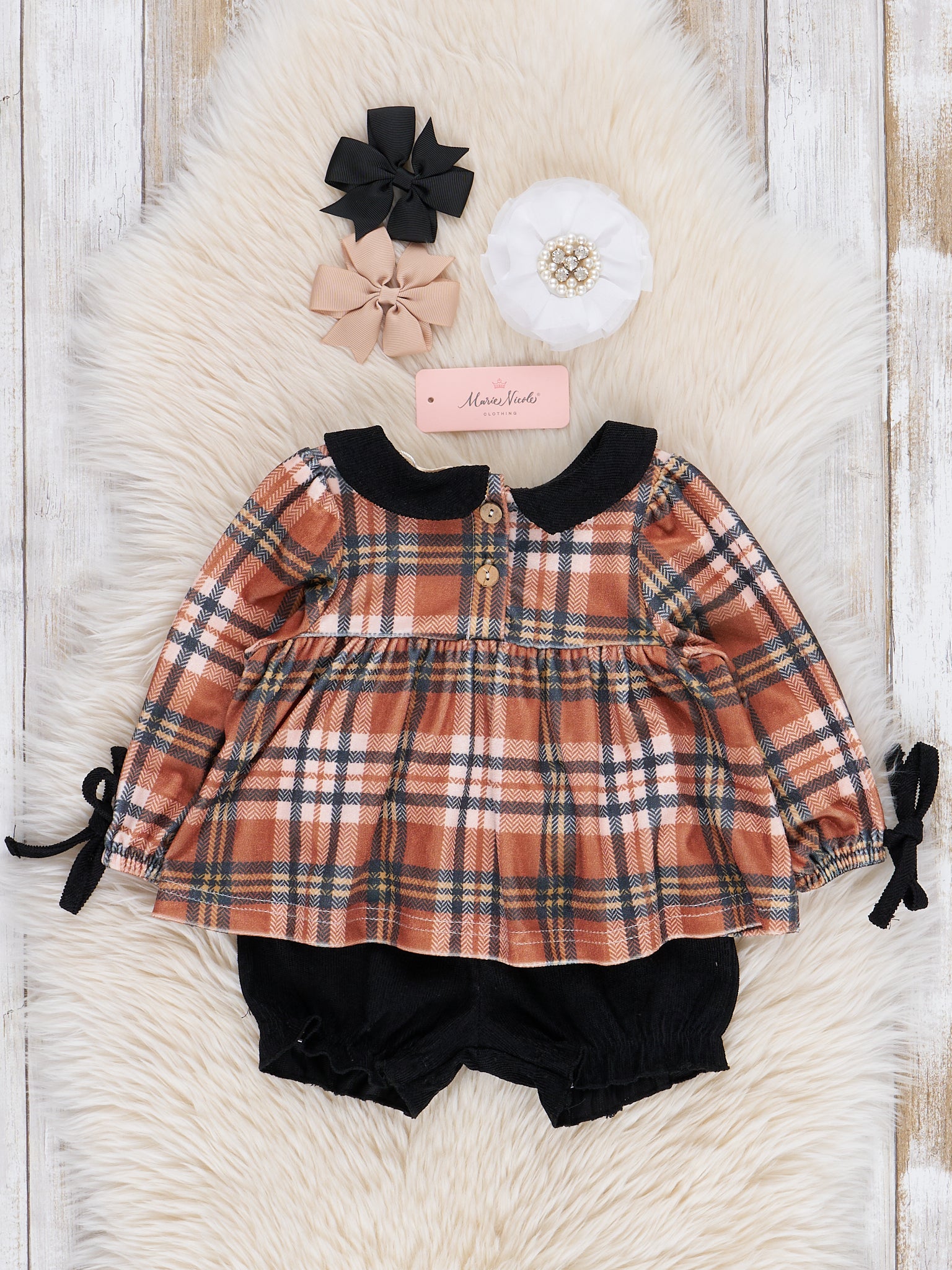 Orange Harvest Plaid Ruffle Bloomers Outfit - Marie Nicole Clothing