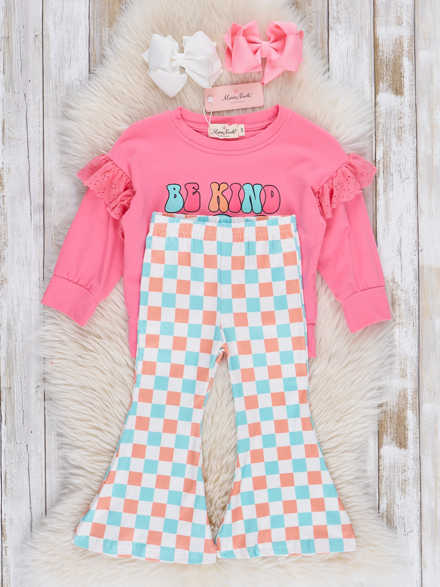 Kindness Checkers Flare Pants Outfit - Marie Nicole Clothing