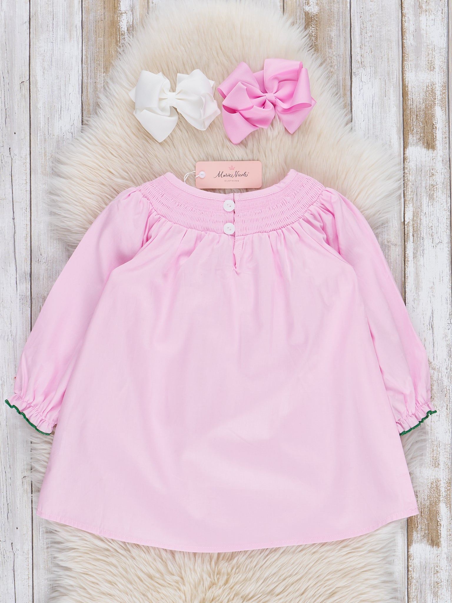 Pink Smocked Holiday Berries Cotton Dress - Marie Nicole Clothing