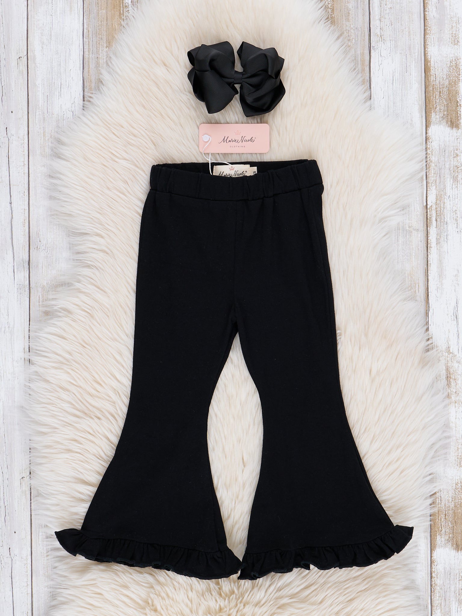 Cotton Ruffle Flare Pants - Black - Marie Nicole Clothing
