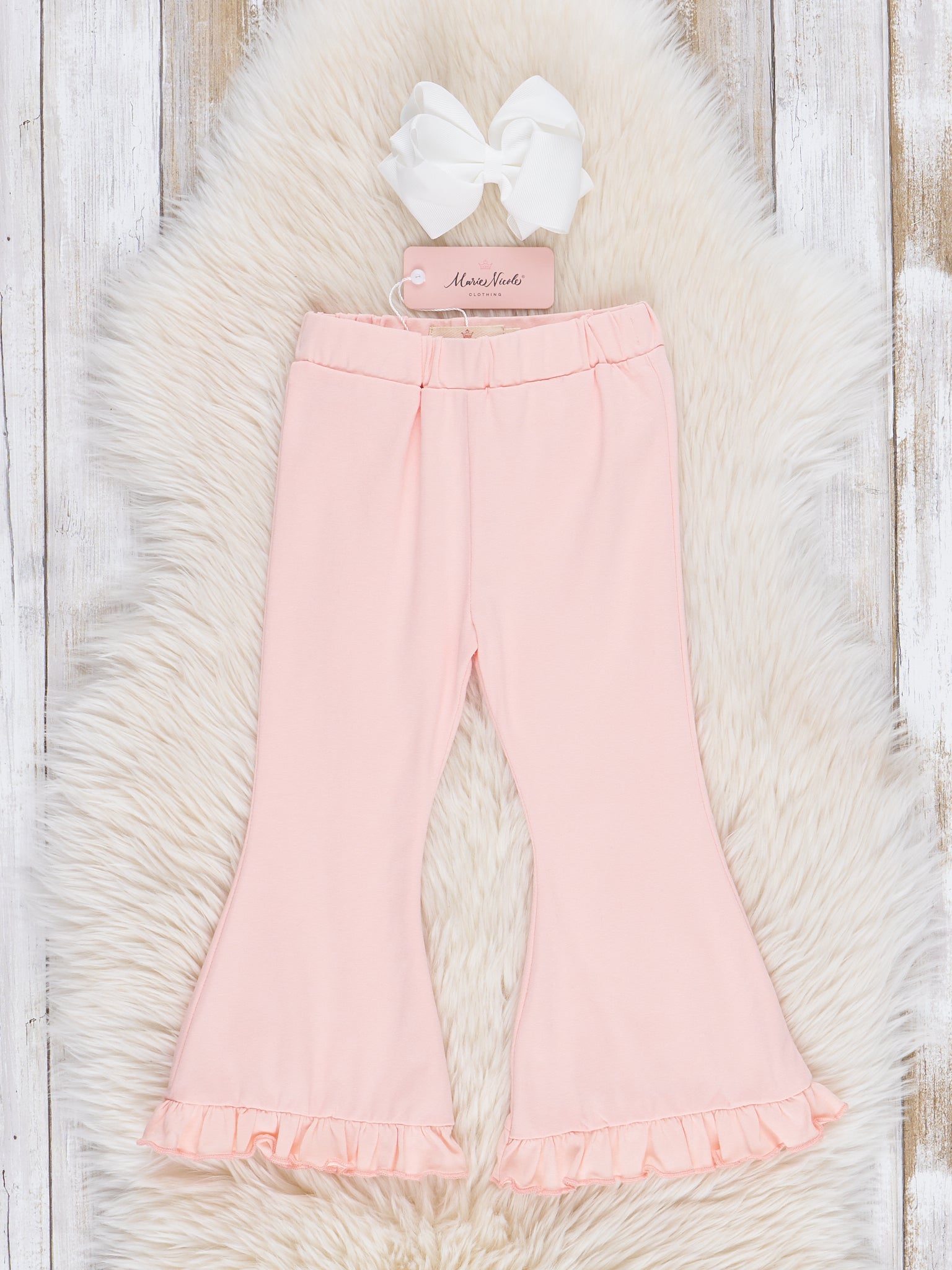 Cotton Ruffle Flare Pants - Blush - Marie Nicole Clothing