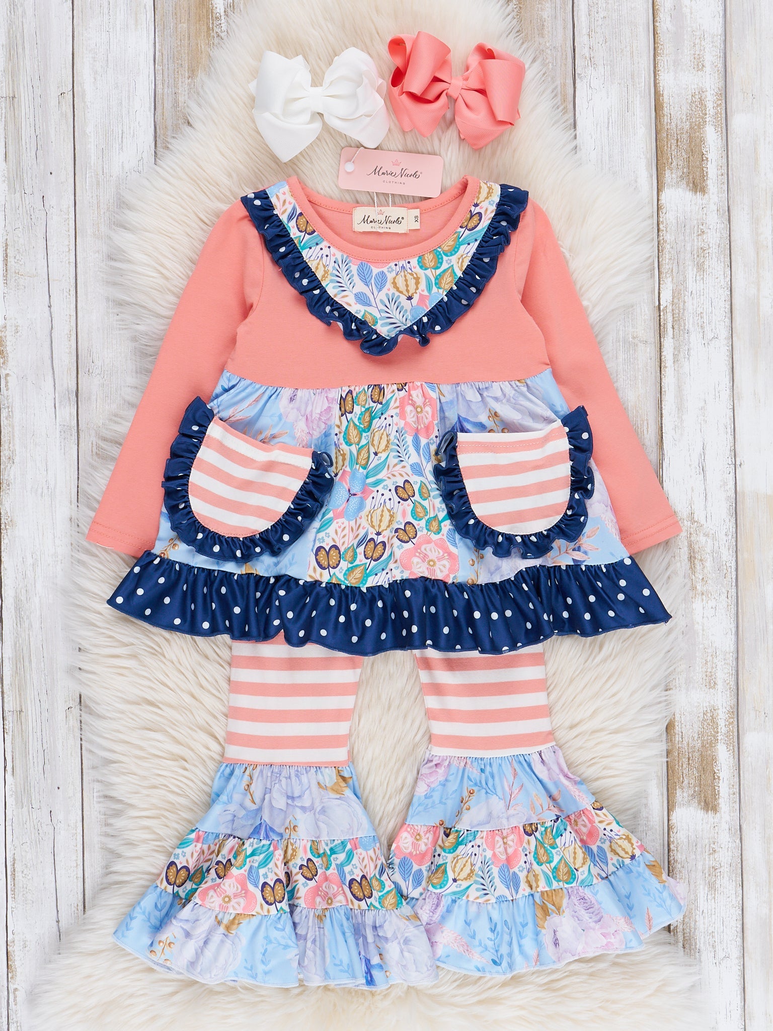 Pocket Flara Bells Outfit - Coral - Marie Nicole Clothing