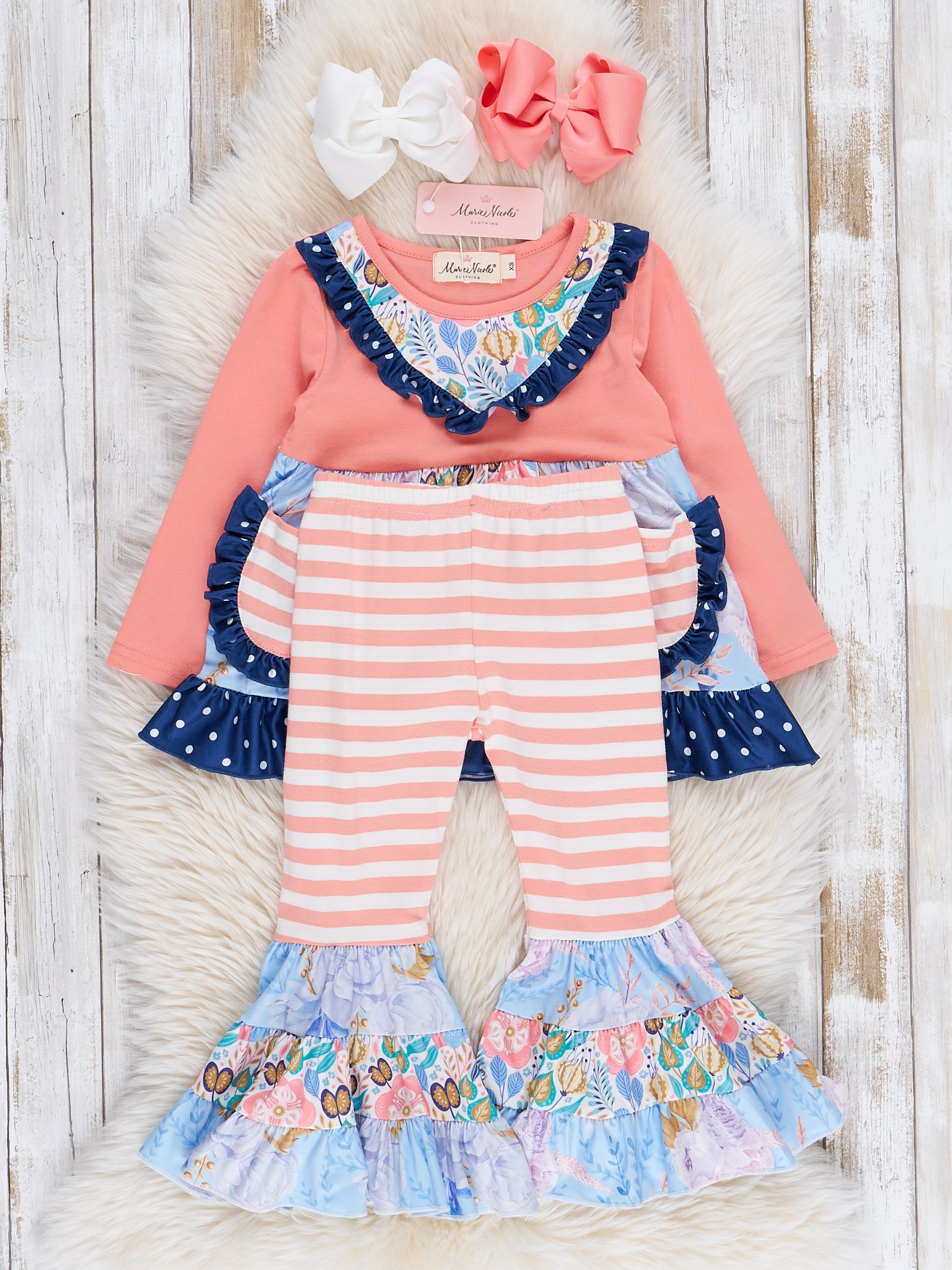 Pocket Flara Bells Outfit - Coral - Marie Nicole Clothing