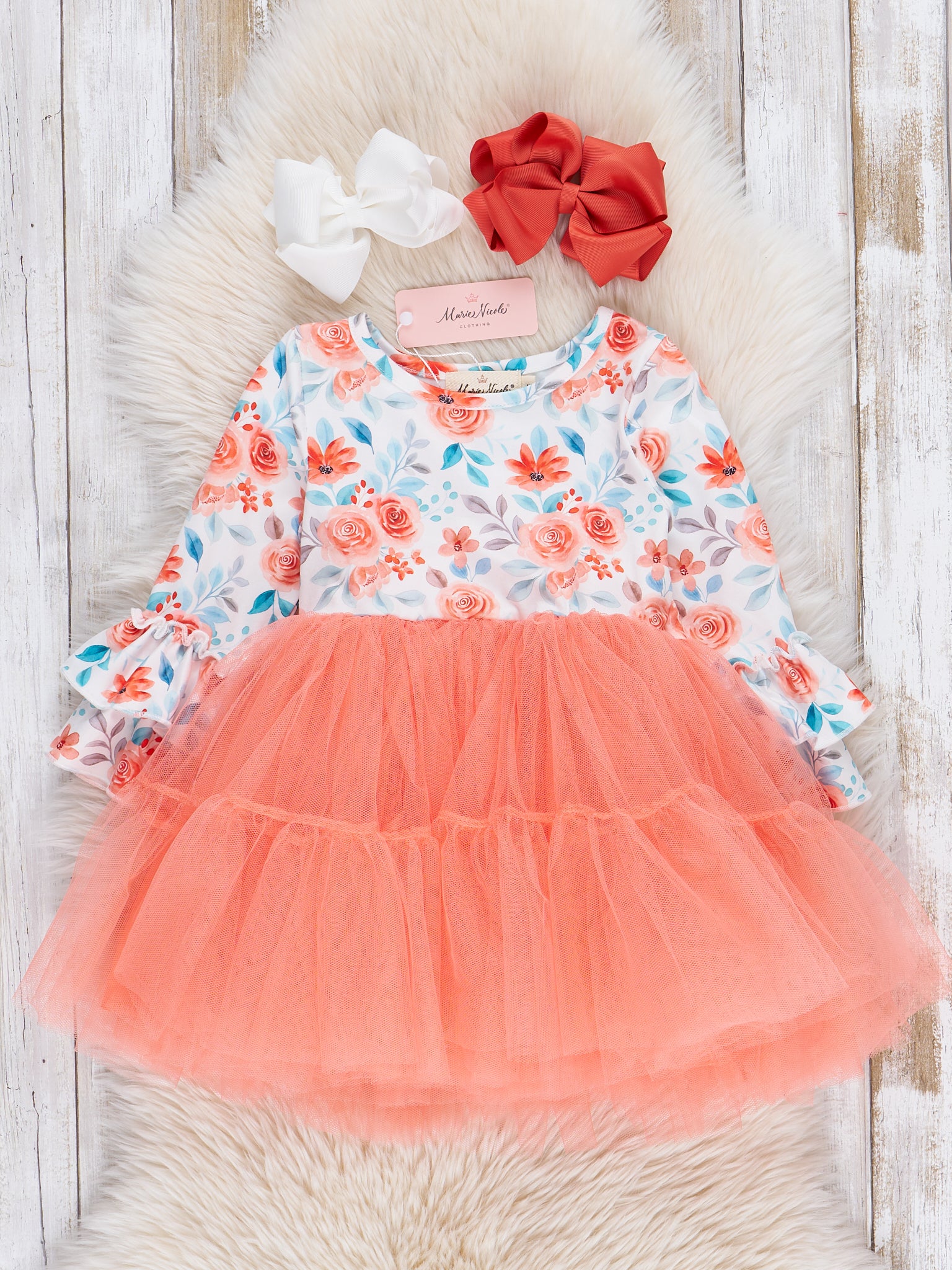 Tangerine Blooms Tulle Dress - Marie Nicole Clothing