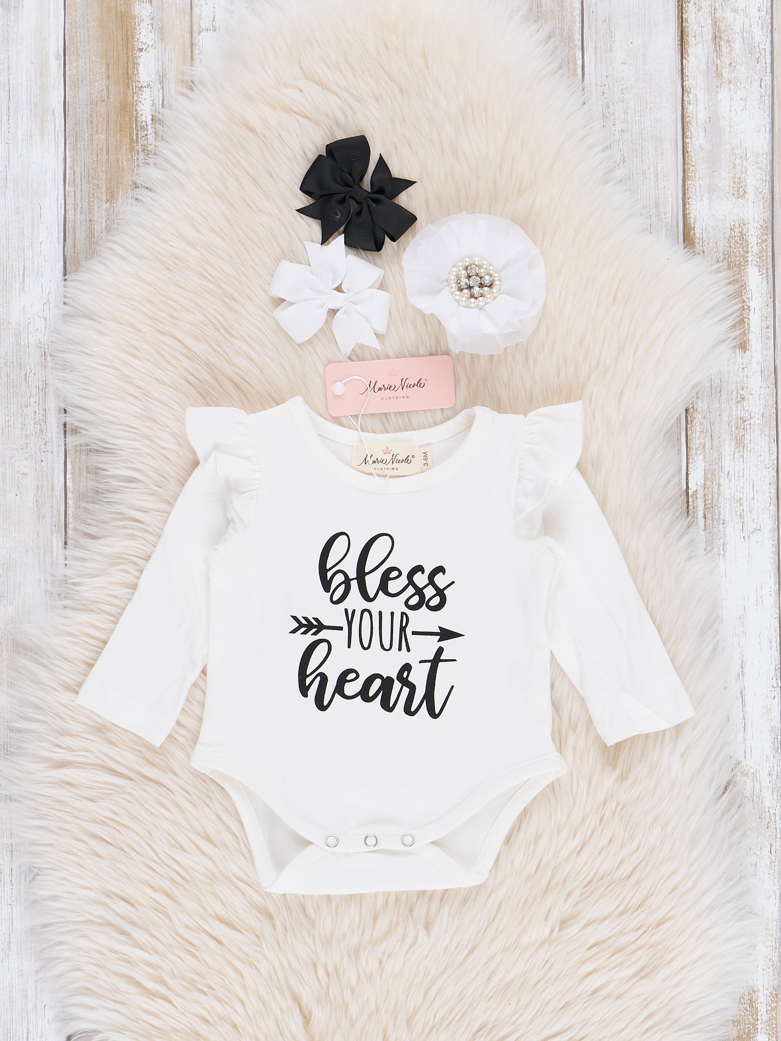 White & Leopard "Bless Your Heart" Ruffle Bubble Outfit - Marie Nicole Clothing