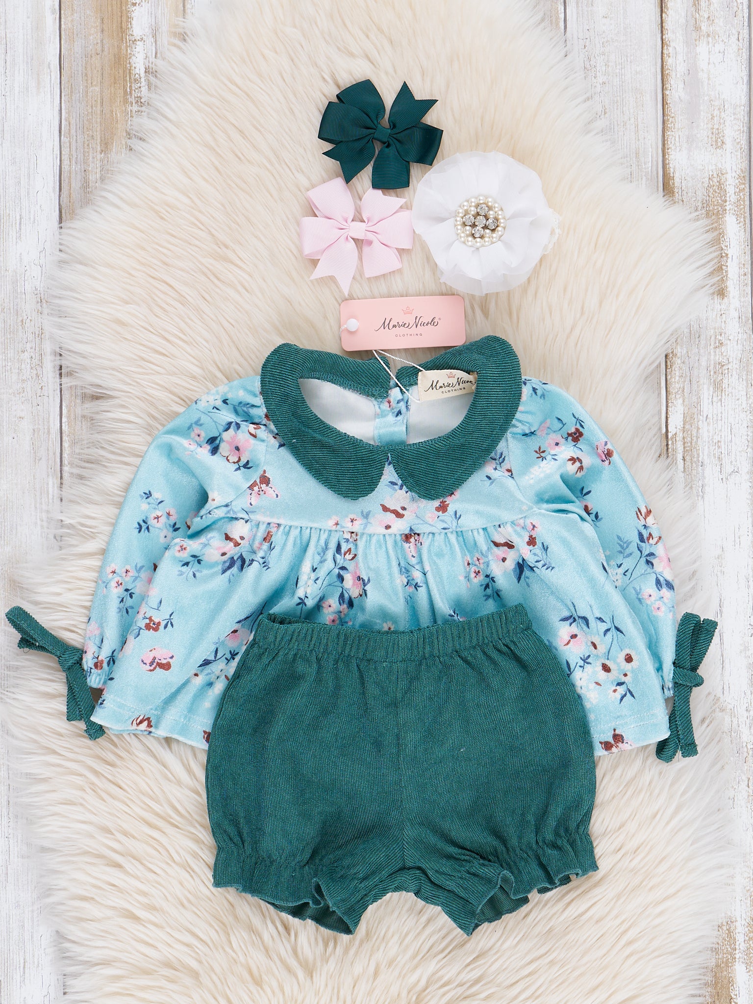 Green Blooms Bloomers Outfit - Marie Nicole Clothing