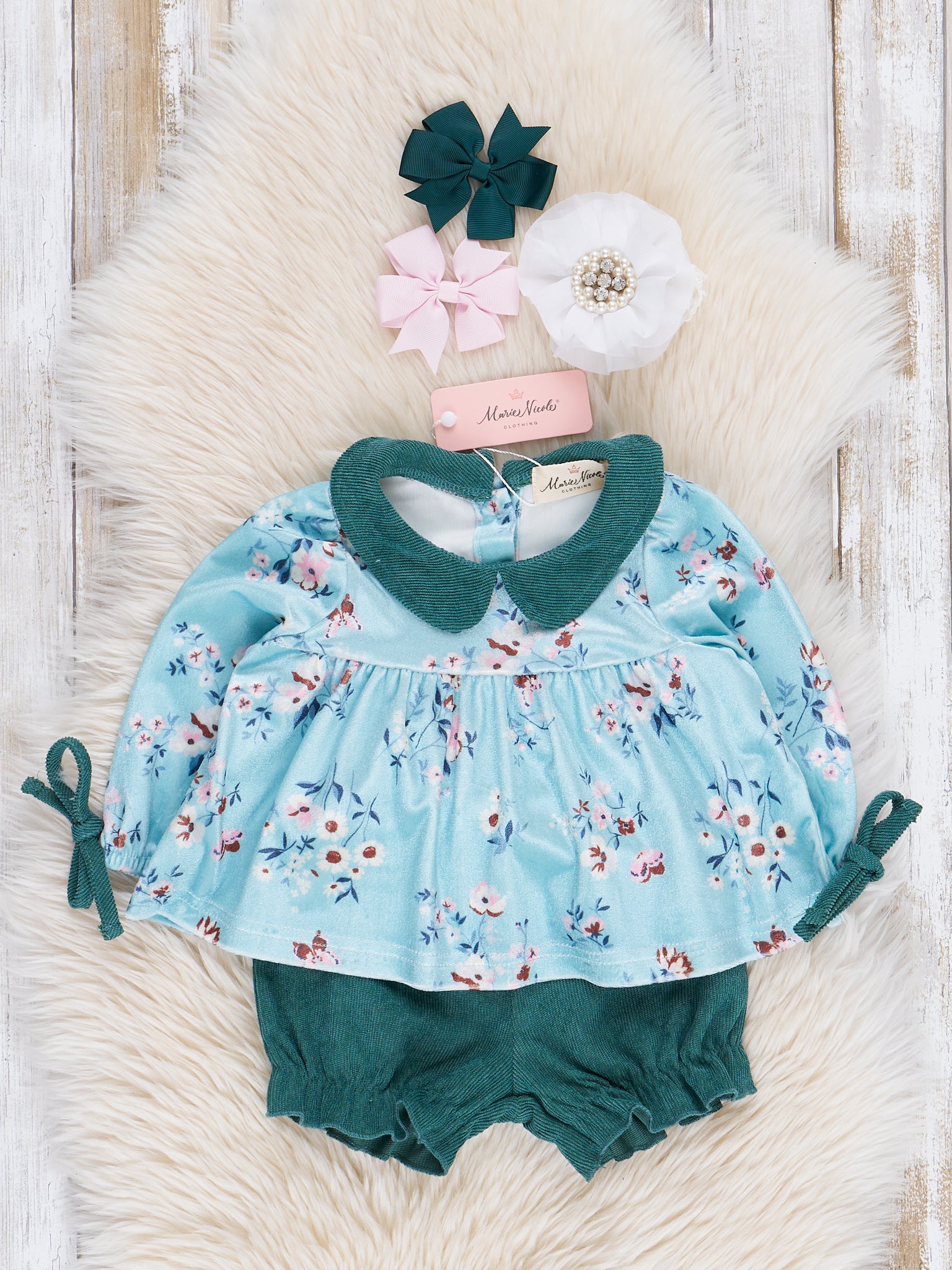 Green Blooms Bloomers Outfit - Marie Nicole Clothing