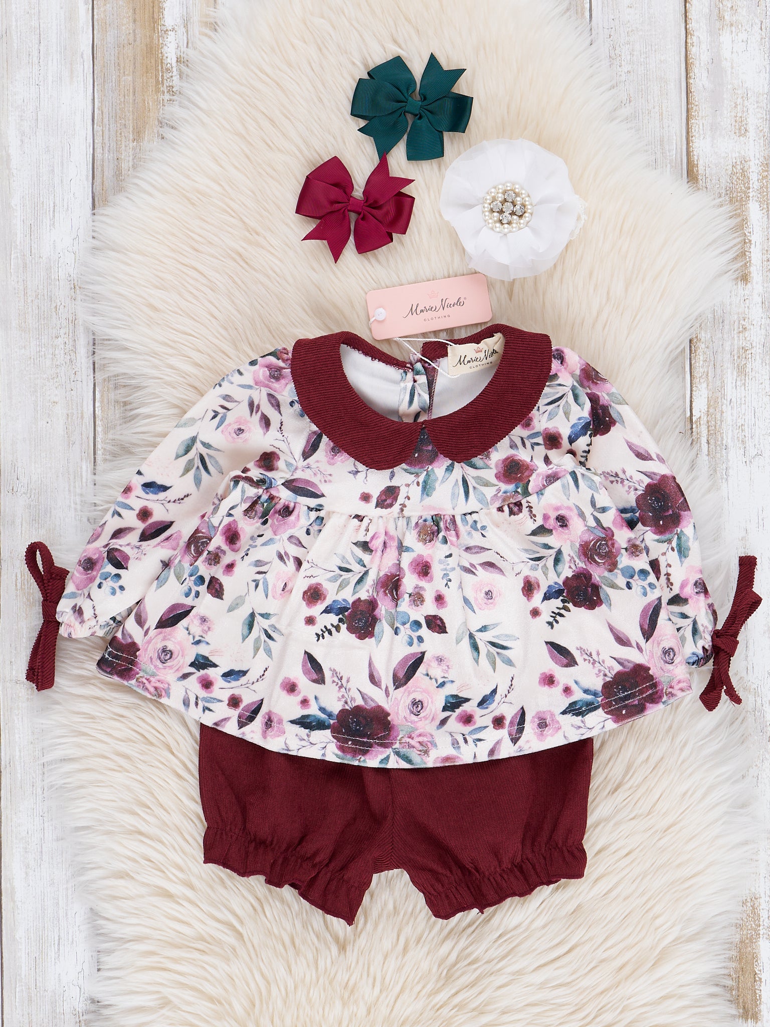 Burgundy Blooms Bloomers Outfit - Marie Nicole Clothing