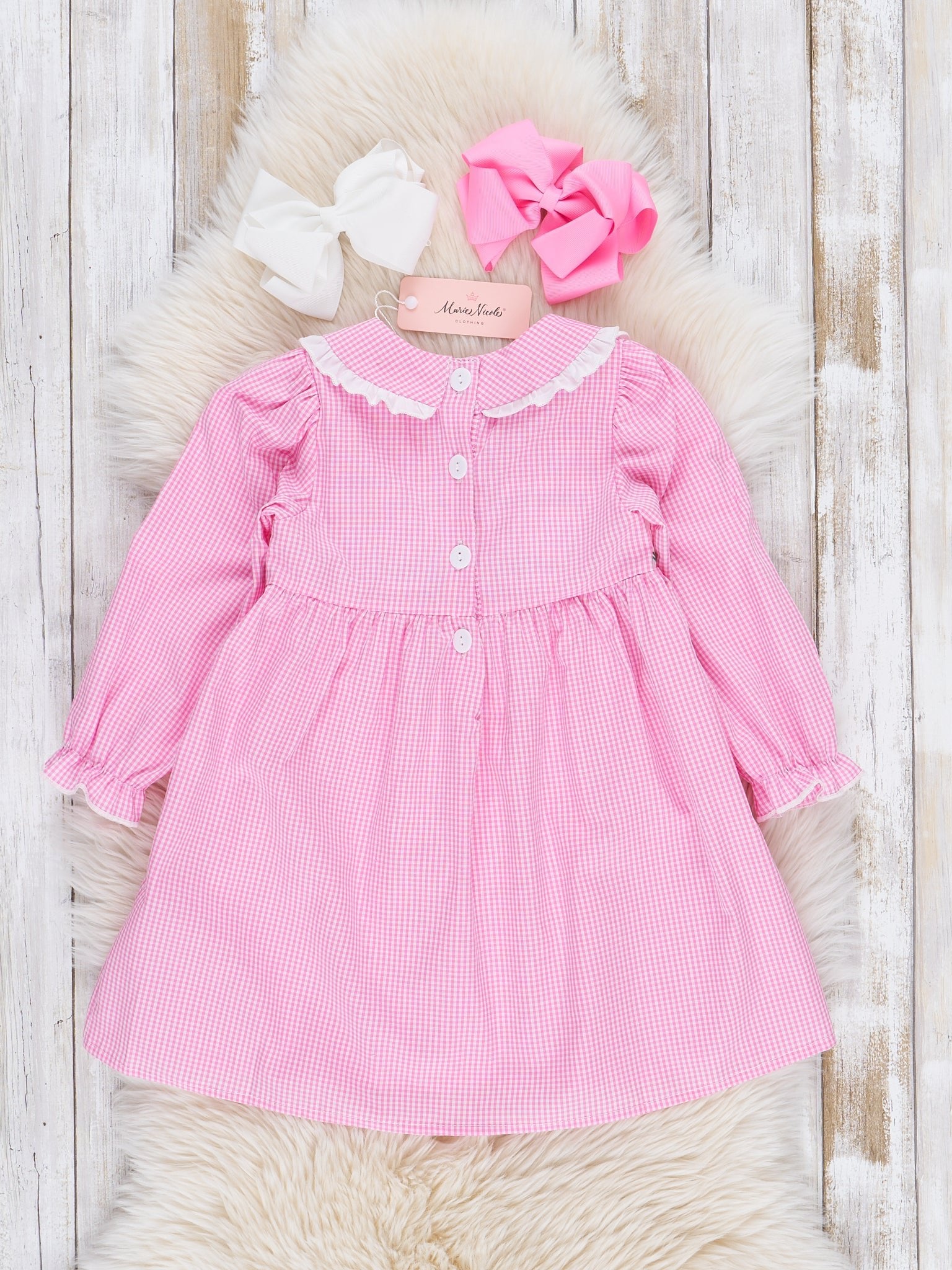 Pink Cotton Smocked Trees Ruffle Dress - Marie Nicole Clothing