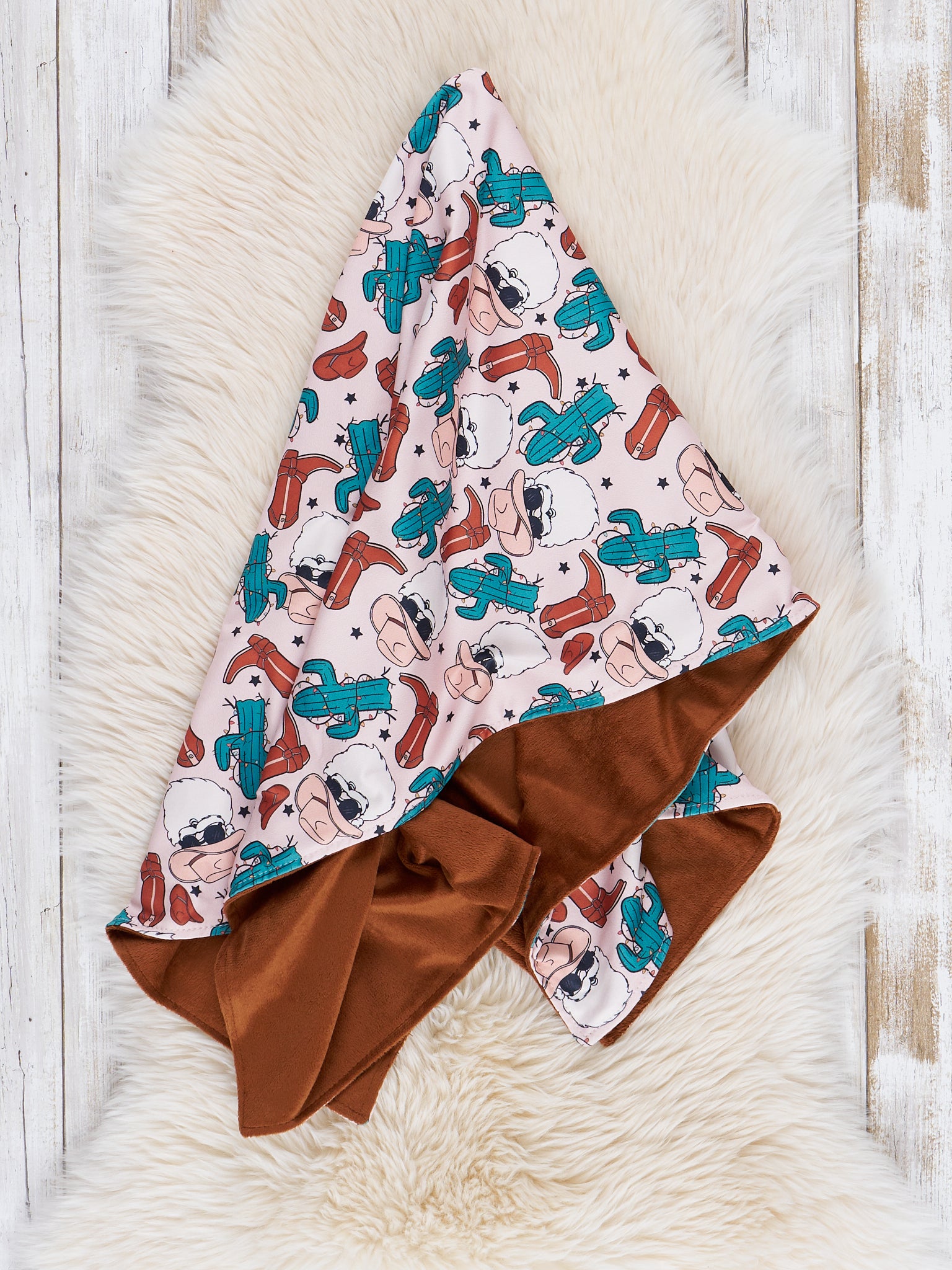 Bronze & Green Cowboy Santa Minky Blanket - Marie Nicole Clothing