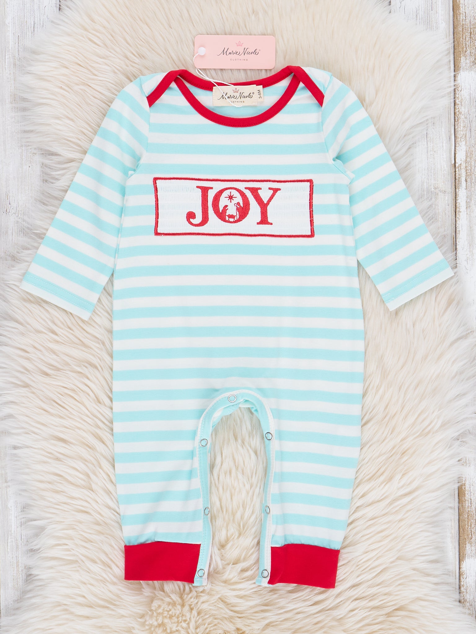 Joyful Ice Blue Stripes Smocked Romper - Marie Nicole Clothing