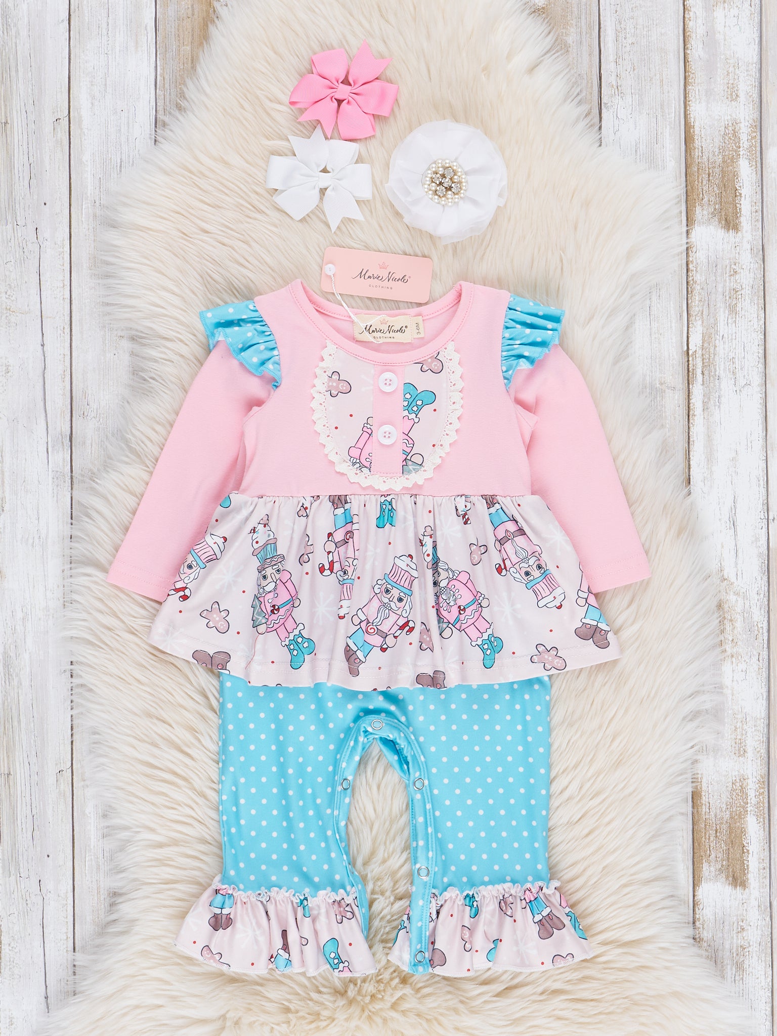 Pink Nutcraker Ruffle Romper - Marie Nicole Clothing
