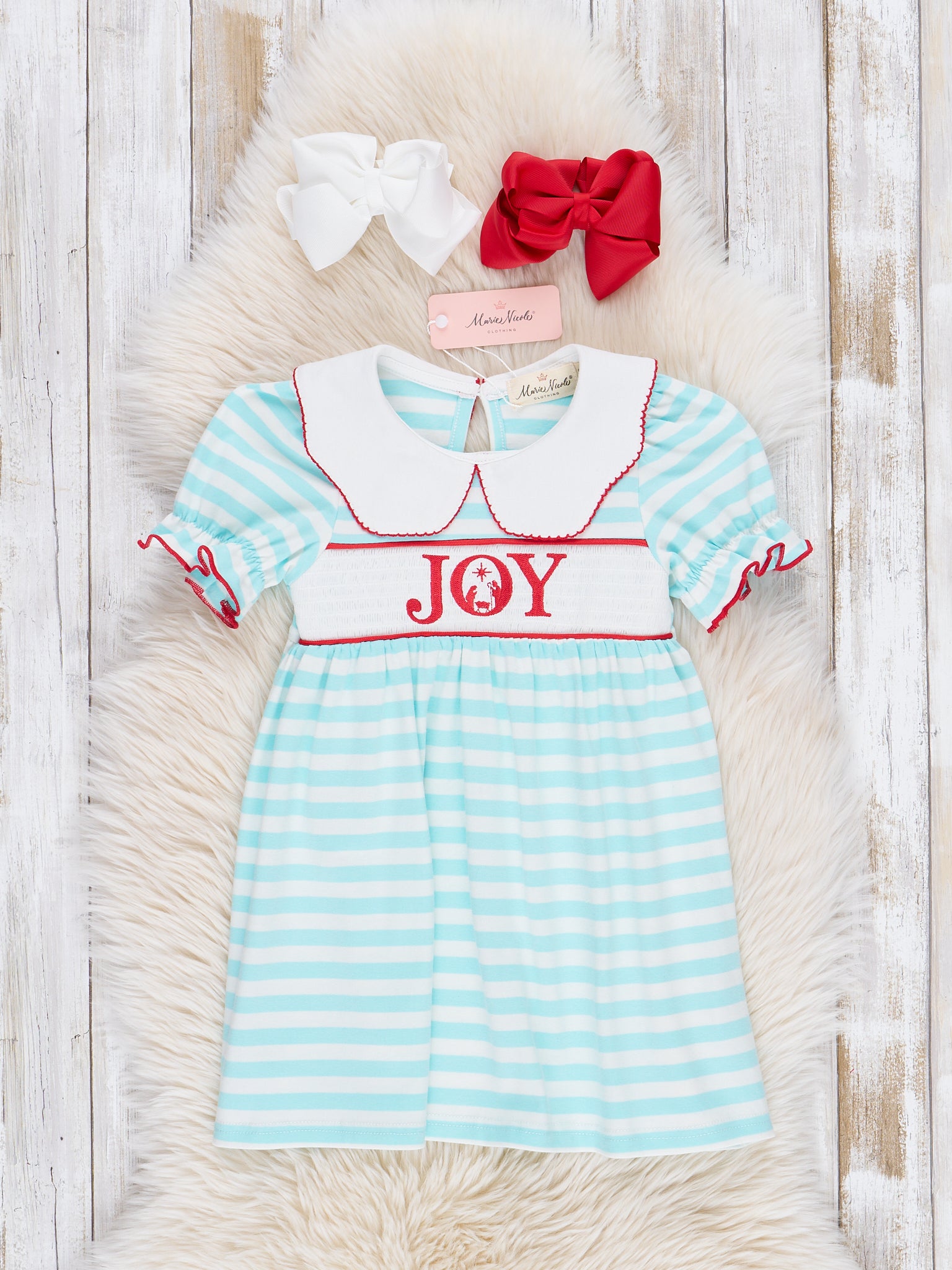 Joyful Ice Blue Stripes Smocked Dress - Marie Nicole Clothing