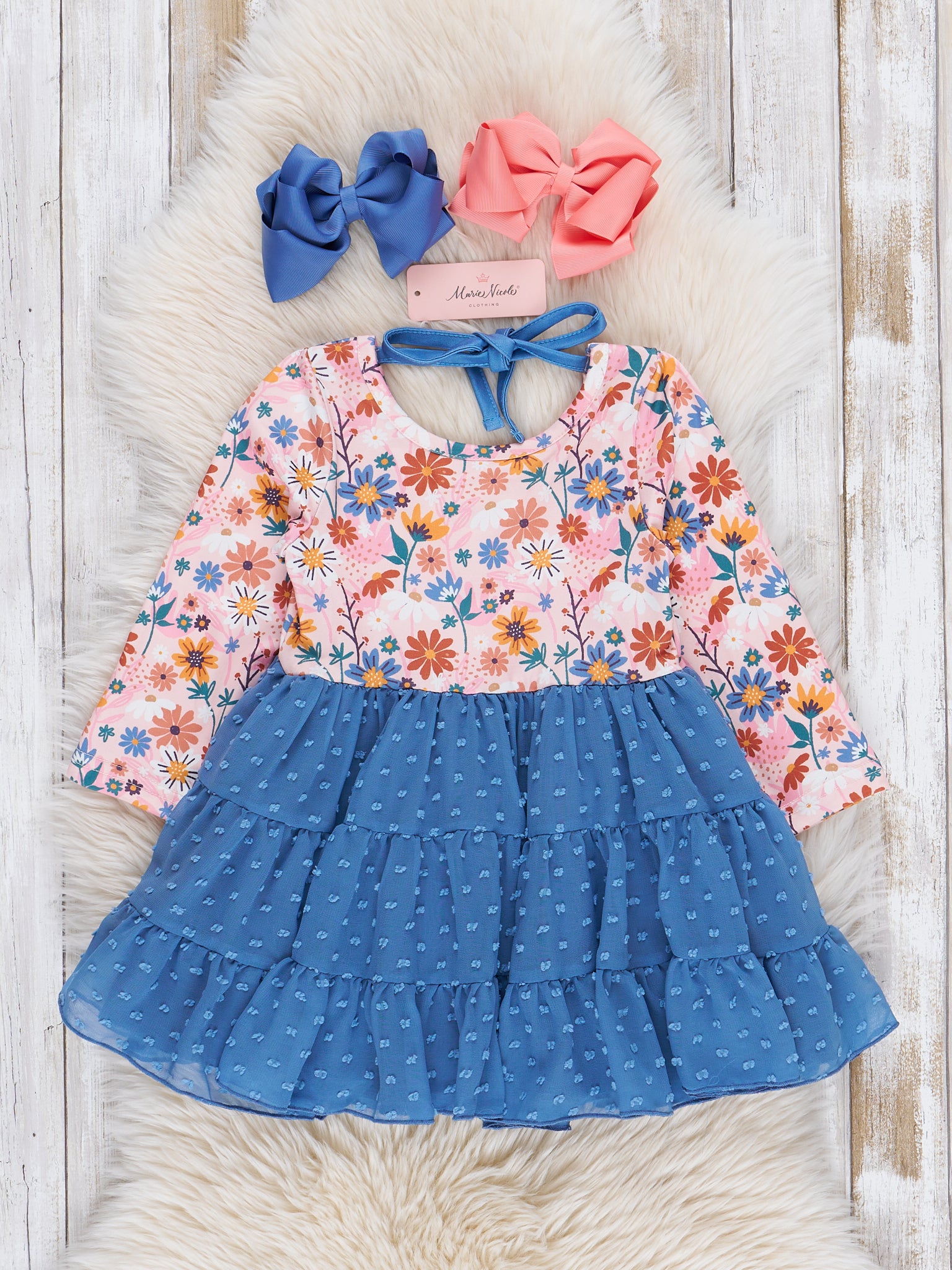 Cobalt Blooms Swiss Dot Dress - Marie Nicole Clothing