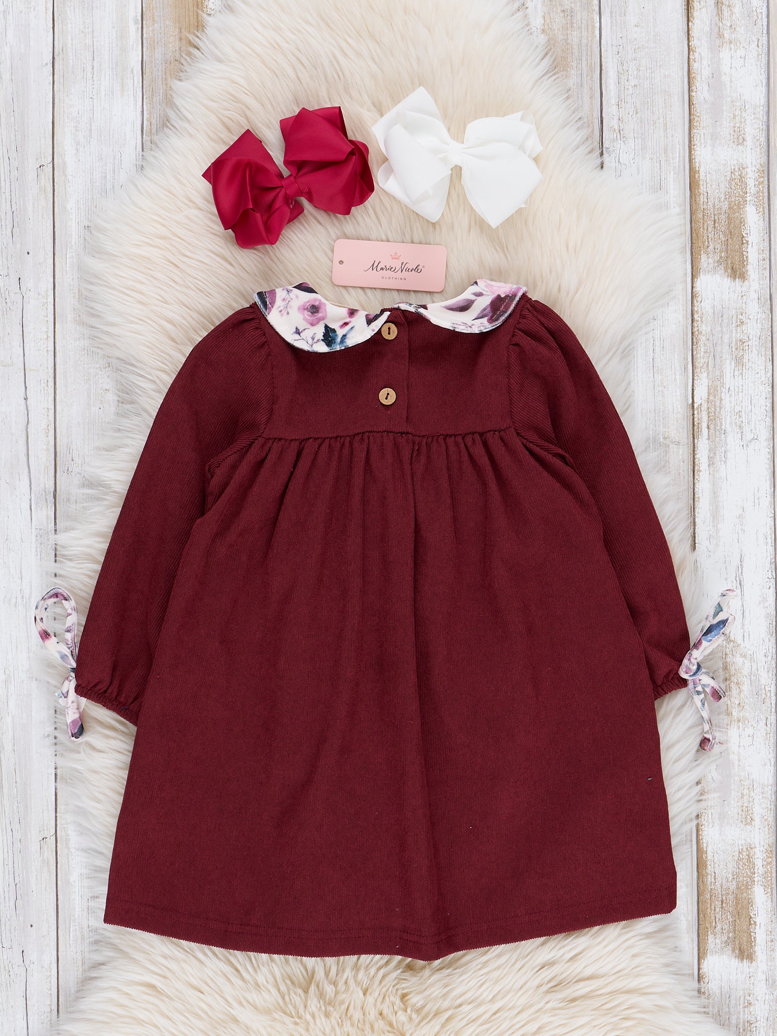 Burgundy Blooms Corduroy Dress - Marie Nicole Clothing