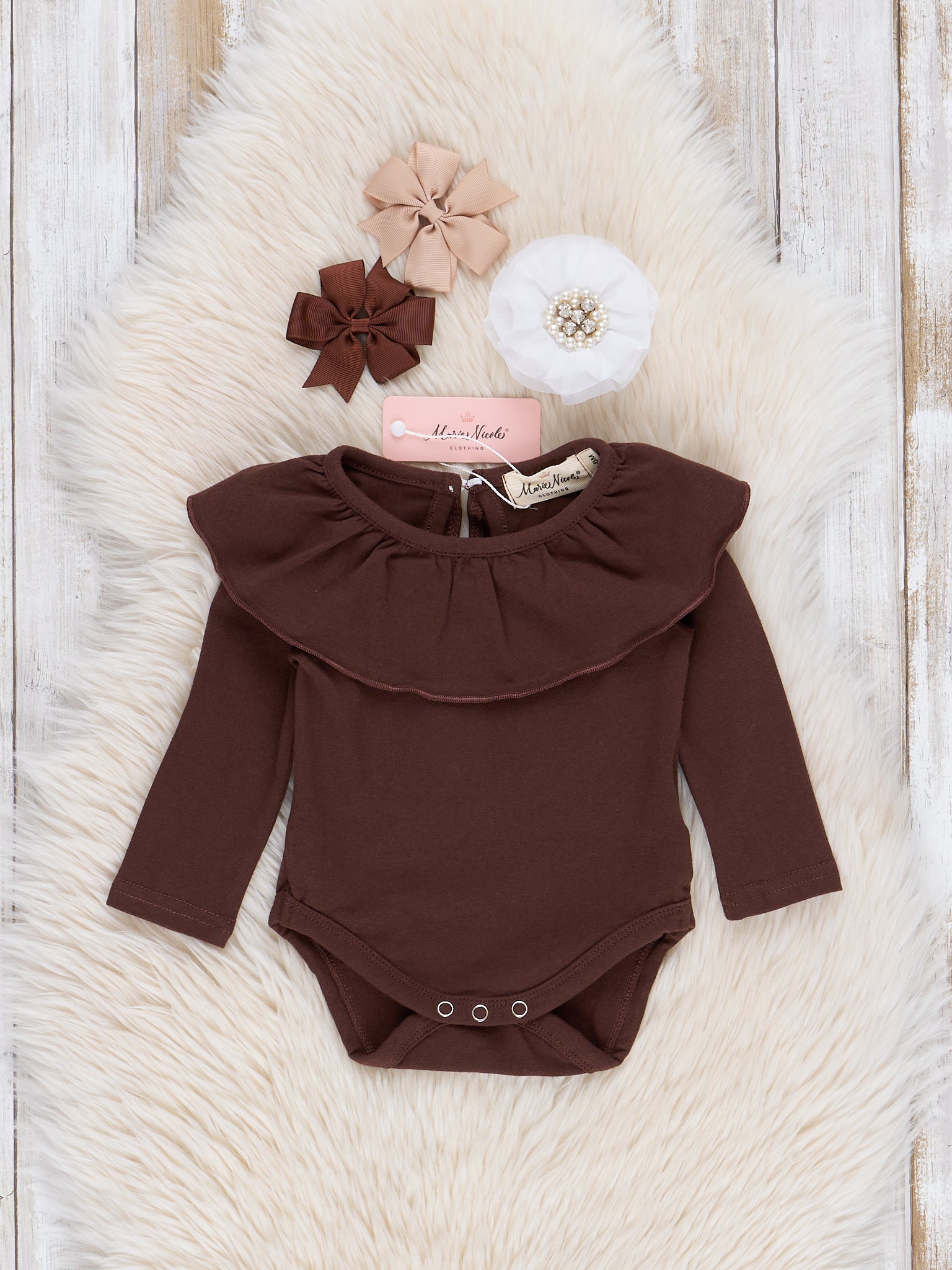 Cotton Ruffle Bubble Outfit - Brown - Marie Nicole Clothing