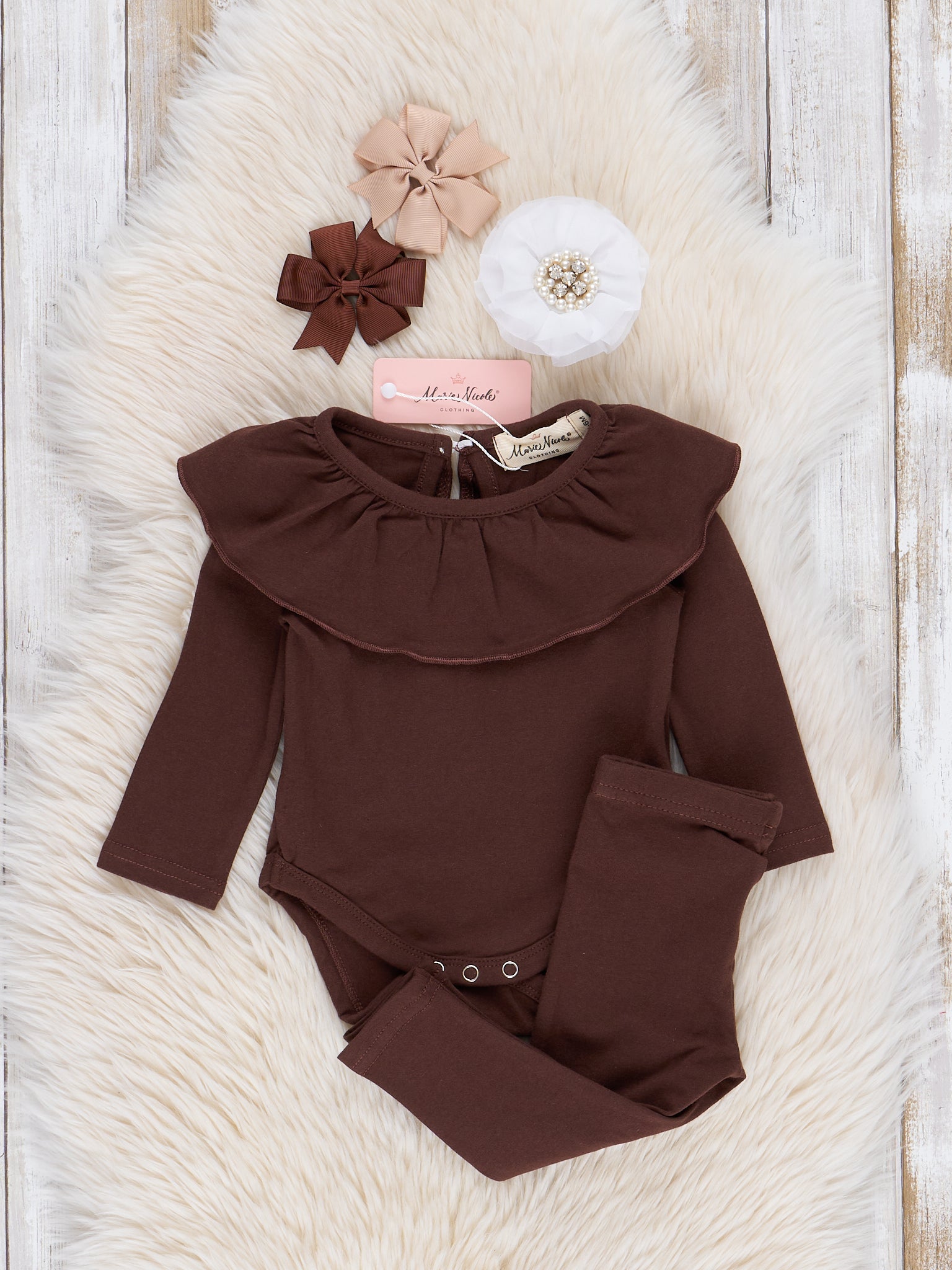 Cotton Ruffle Bubble Outfit - Brown - Marie Nicole Clothing