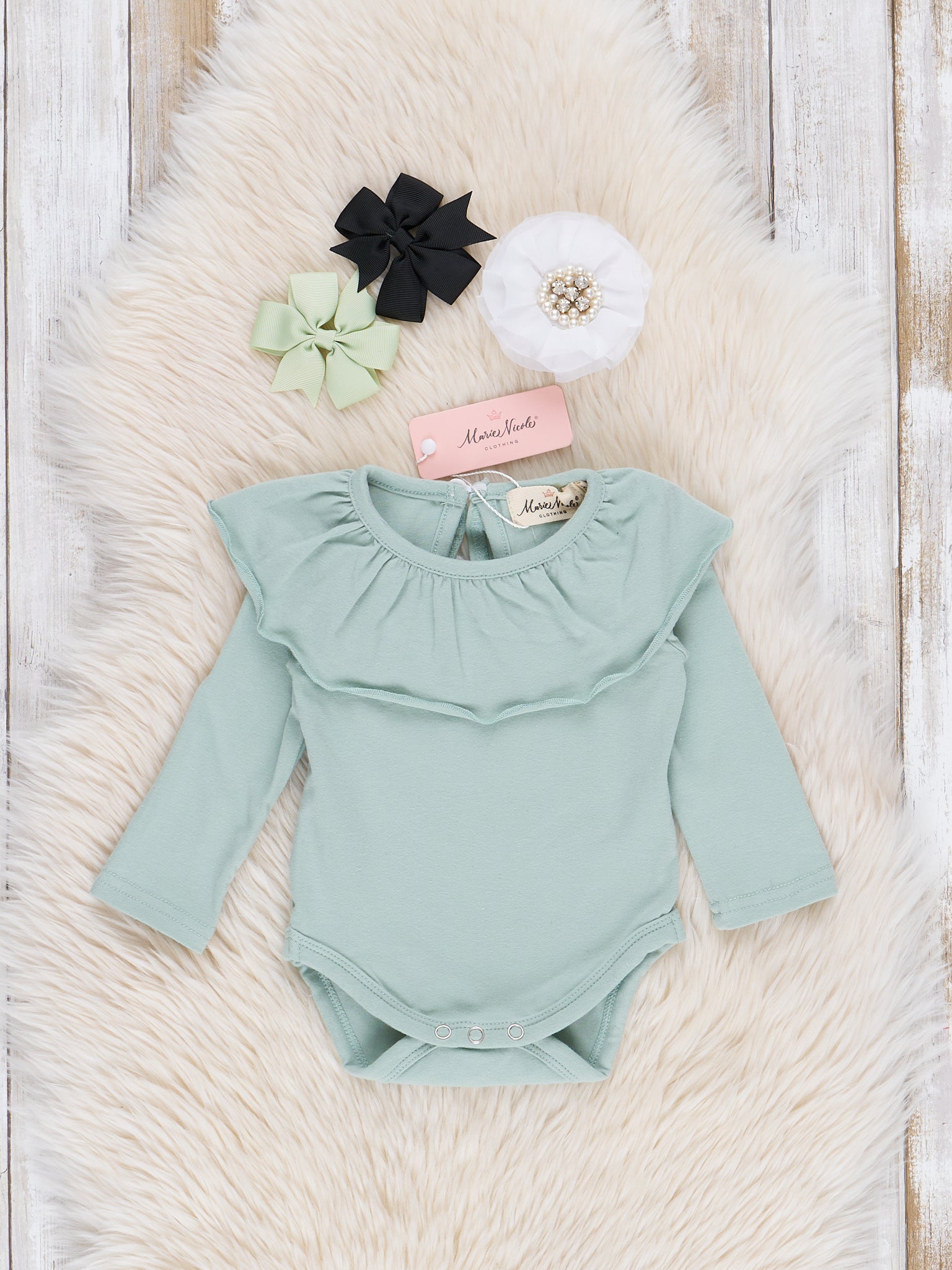 Cotton Ruffle Bubble Outfit - Mint - Marie Nicole Clothing