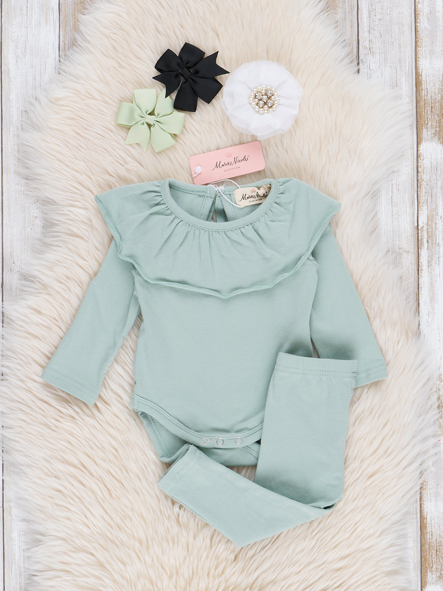 Cotton Ruffle Bubble Outfit - Mint - Marie Nicole Clothing