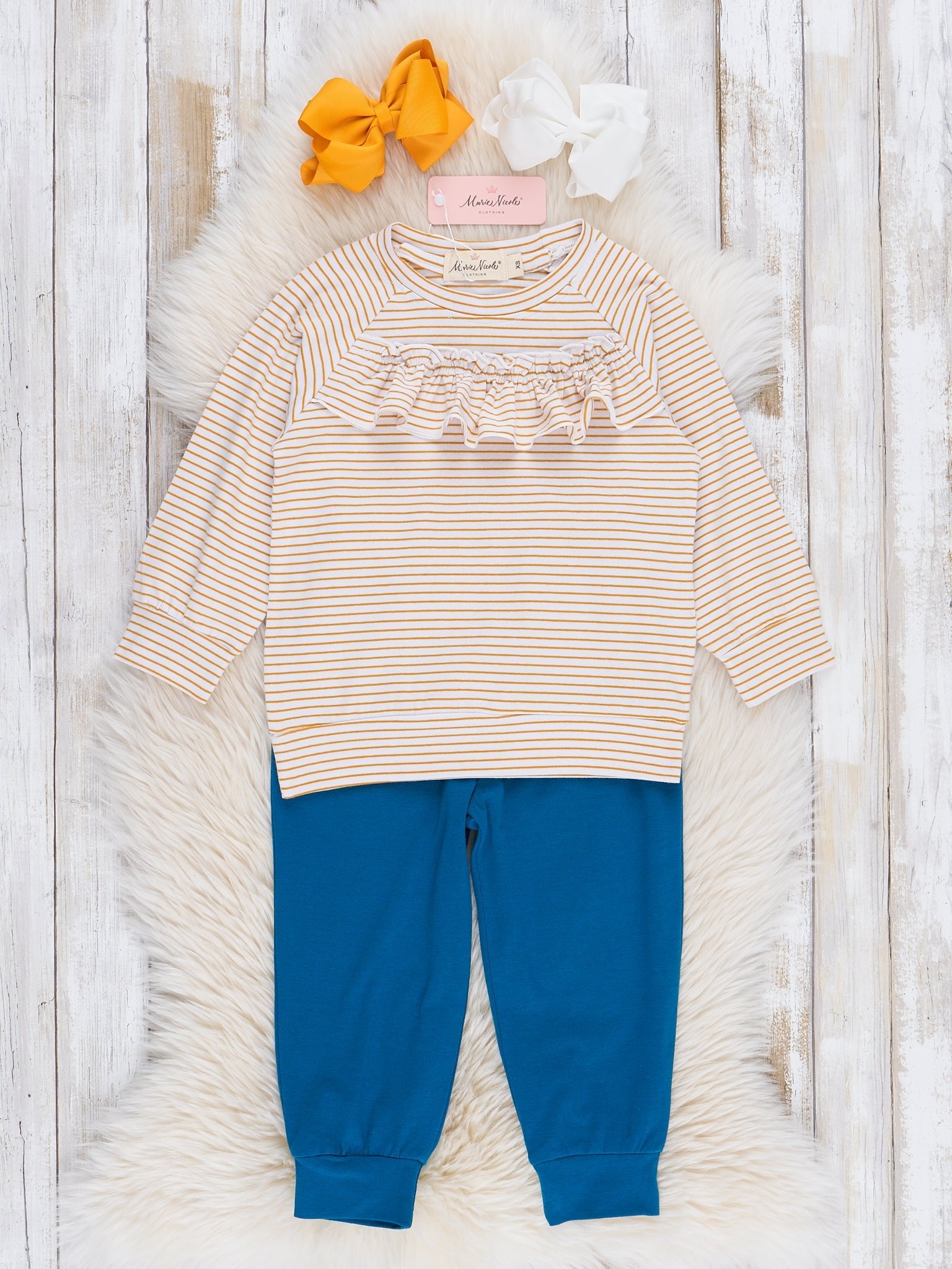 Out of the Blue Ruffle Joggers Outfit - Marie Nicole Clothing